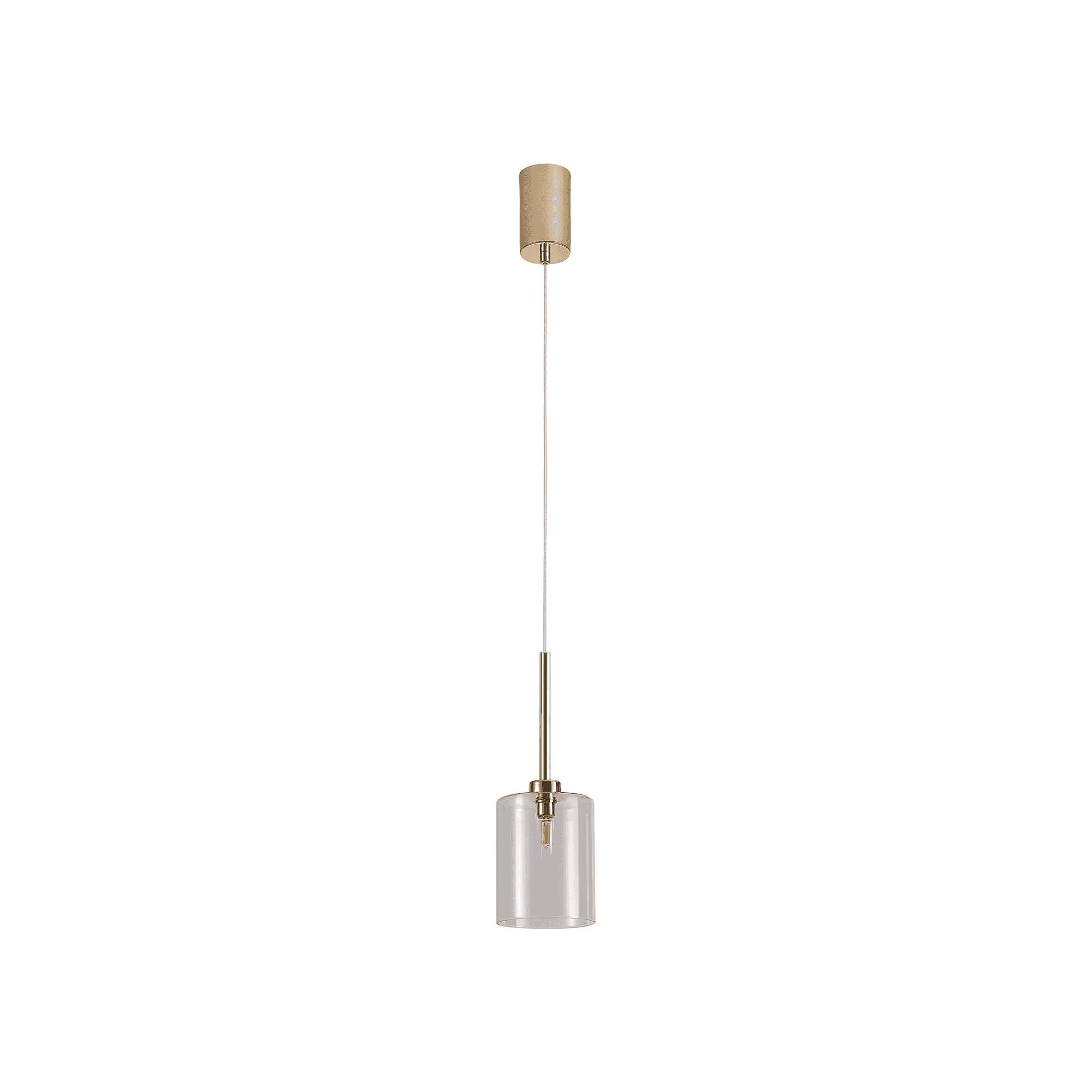Fabula Tamworth Single Pendant - Medium Cylinder Shade - French Gold & Clear Glass