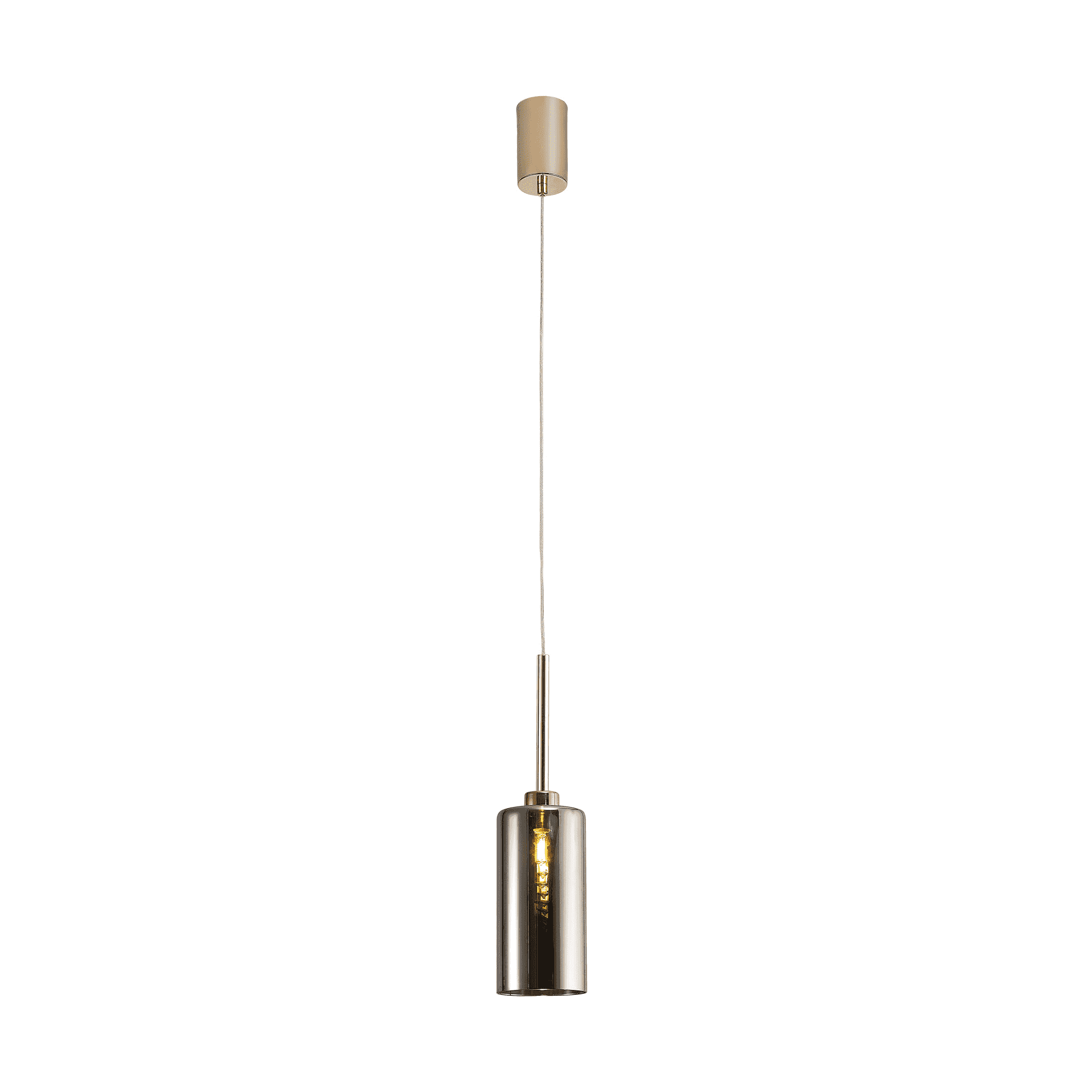 Fabula Tamworth Single Pendant - Tall Cylinder Shade - French Gold & Chrome Glass