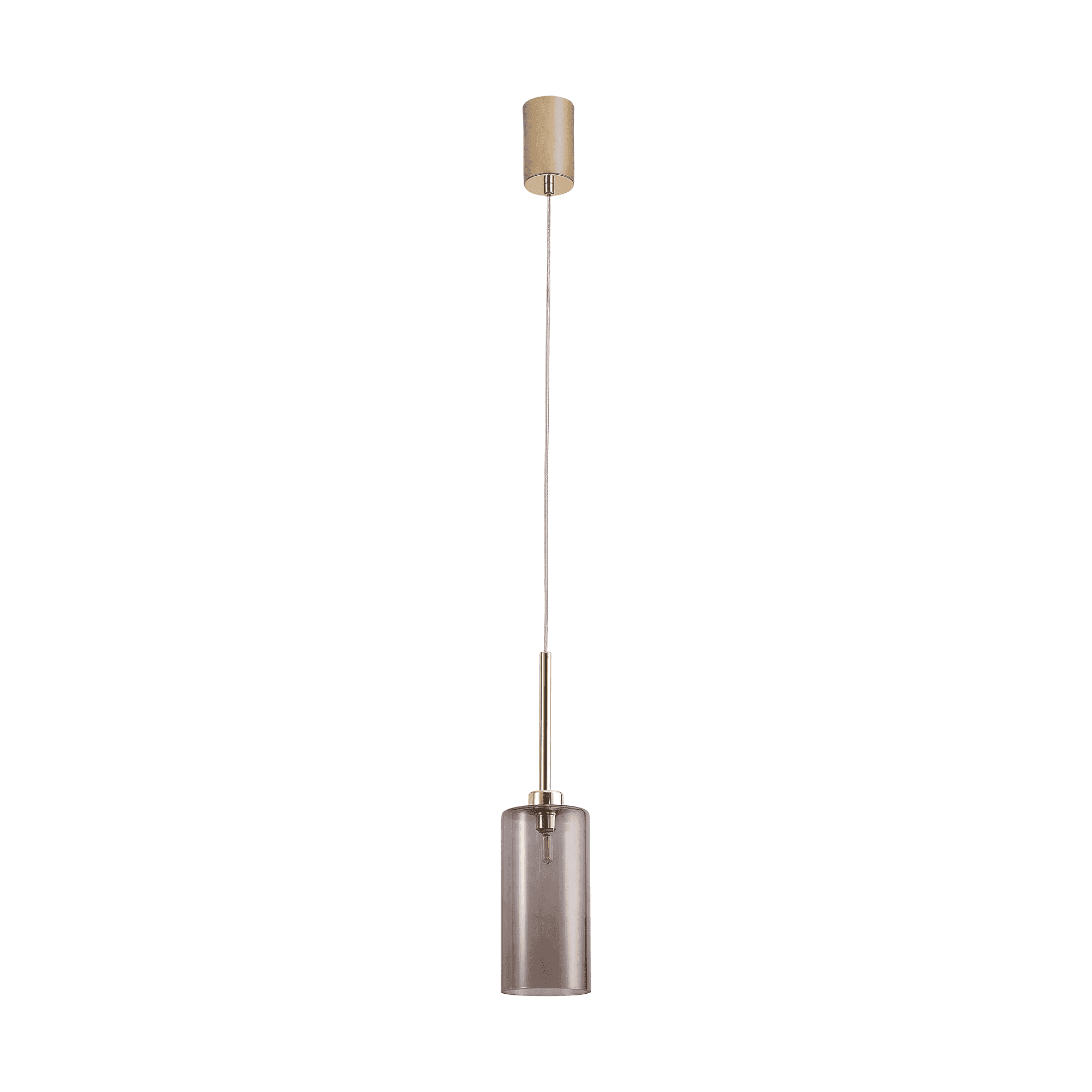 Fabula Tamworth Single Pendant - Tall Cylinder Shade - French Gold & Smoked Glass
