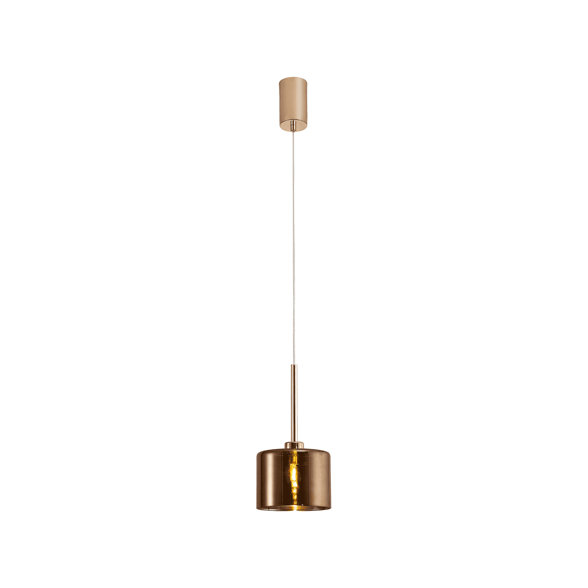 Fabula Tamworth Single Pendant - Short Cylinder Shade - French Gold & Copper Glass