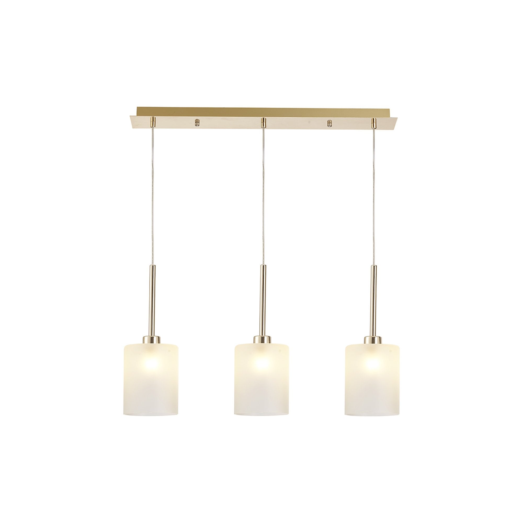 Fabula Tamworth 3 Light Linear Pendant - Medium Cylinder Shades - French Gold & Frosted Glass