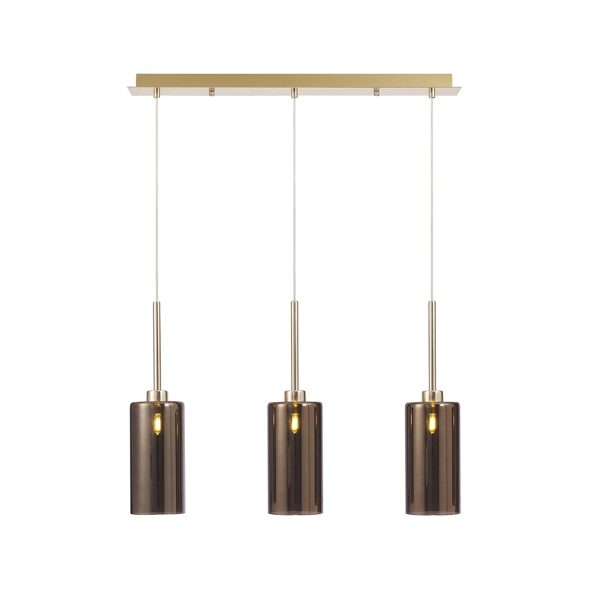 Fabula Tamworth 3 Light Linear Pendant - Tall Cylinder Shades - French Gold & Copper Glass