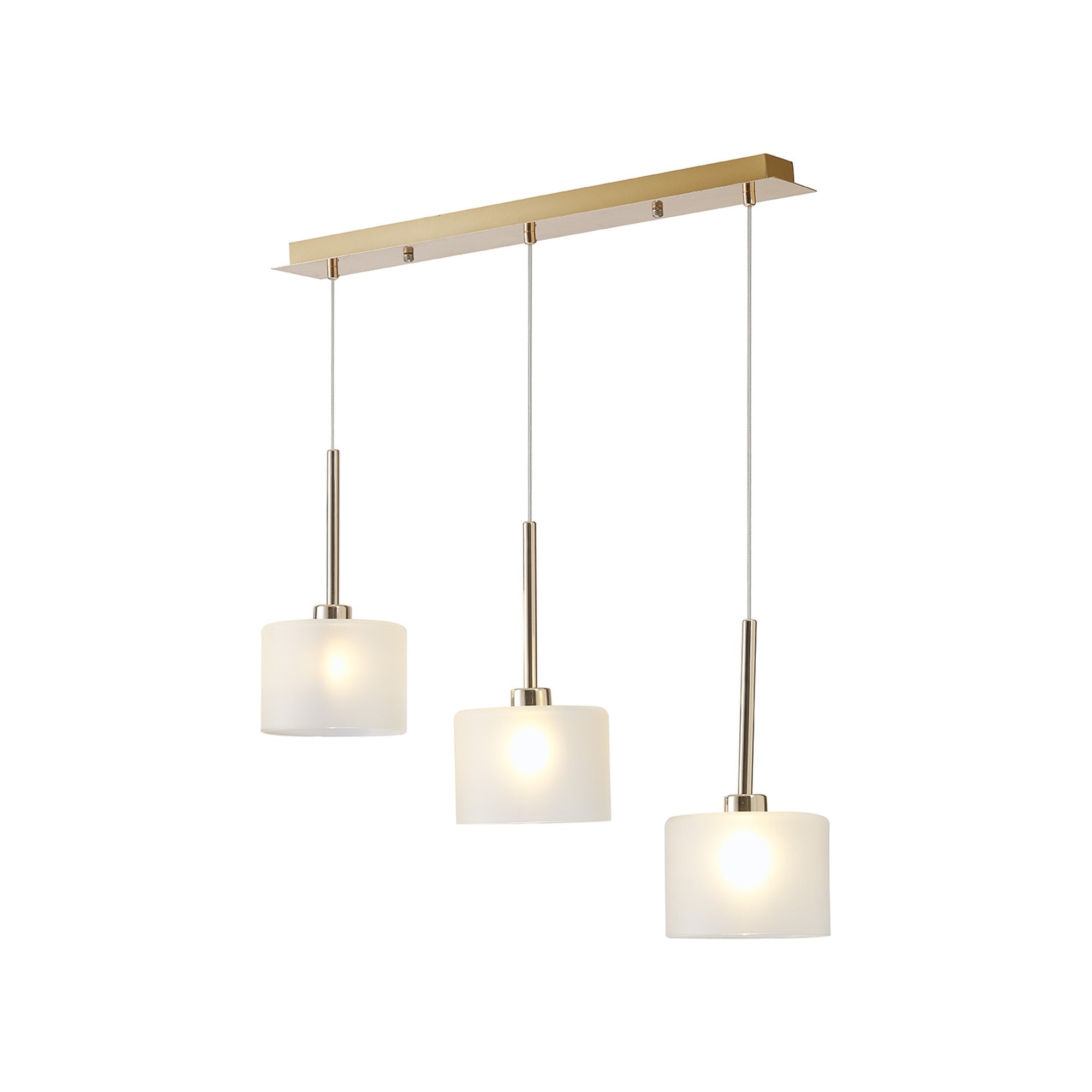 Fabula Tamworth 3 Light Linear Pendant - Short Cylinder Shades - French Gold & Frosted Glass