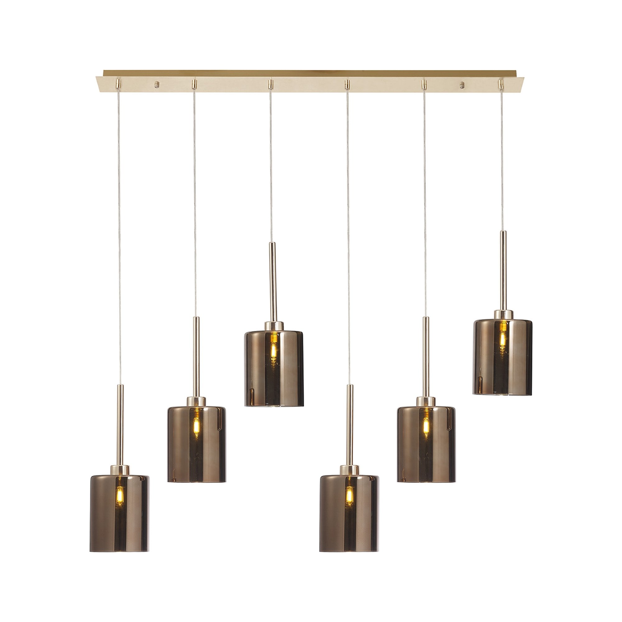 Fabula Tamworth 6 Light Linear Pendant - Medium Cylinder Shades - French Gold & Copper Glass