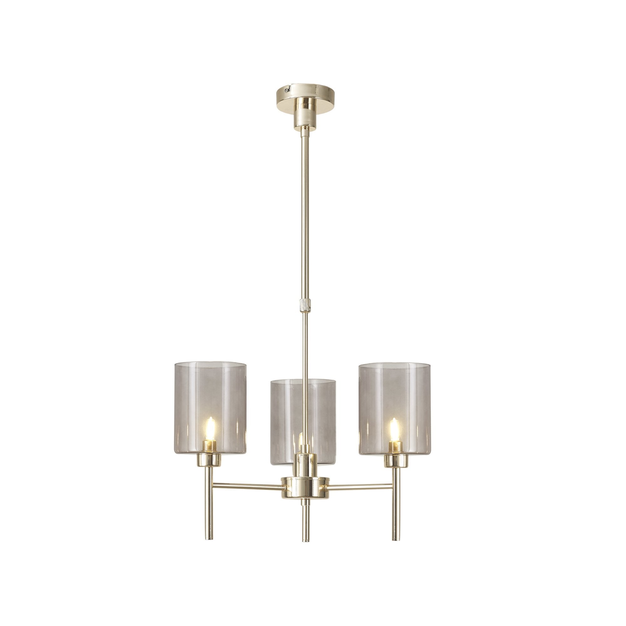 Fabula Tamworth 3 Light Telescopic Semi Flush - Medium Cylinder Shades - French Gold & Smoked Glass