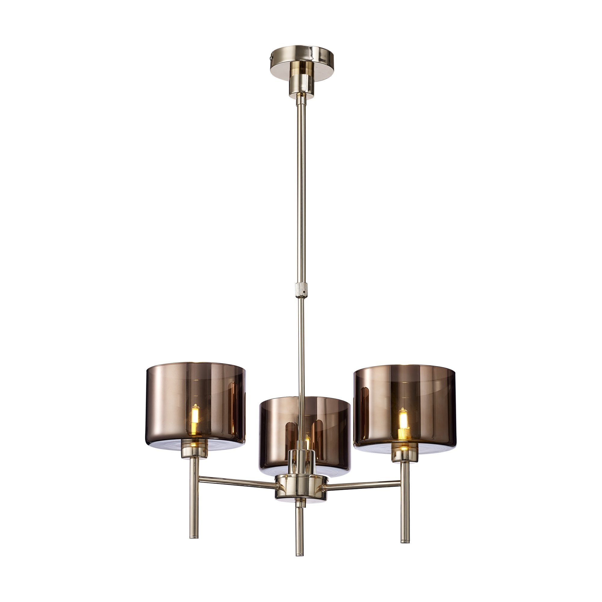 Fabula Tamworth 3 Light Telescopic Semi Flush - Short Cylinder Shades - French Gold & Copper Glass