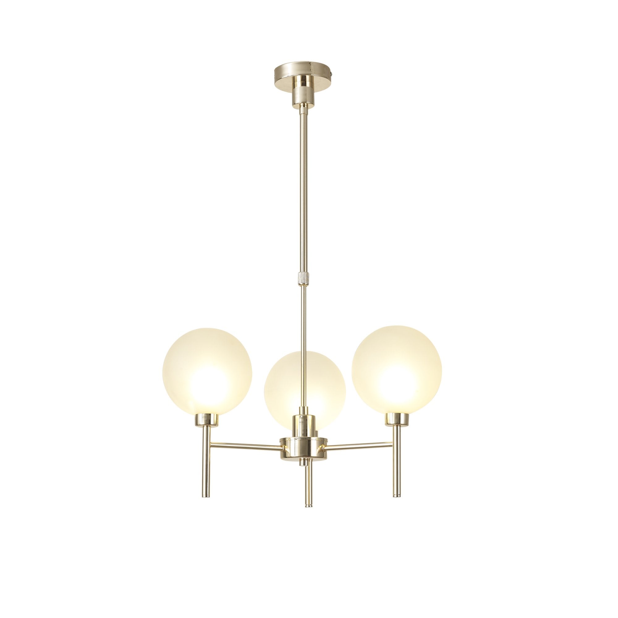 Fabula Tamworth 3 Light Telescopic Semi Flush - Round Shades with Inner Frosted Globes - French Gold & Frosted Glass