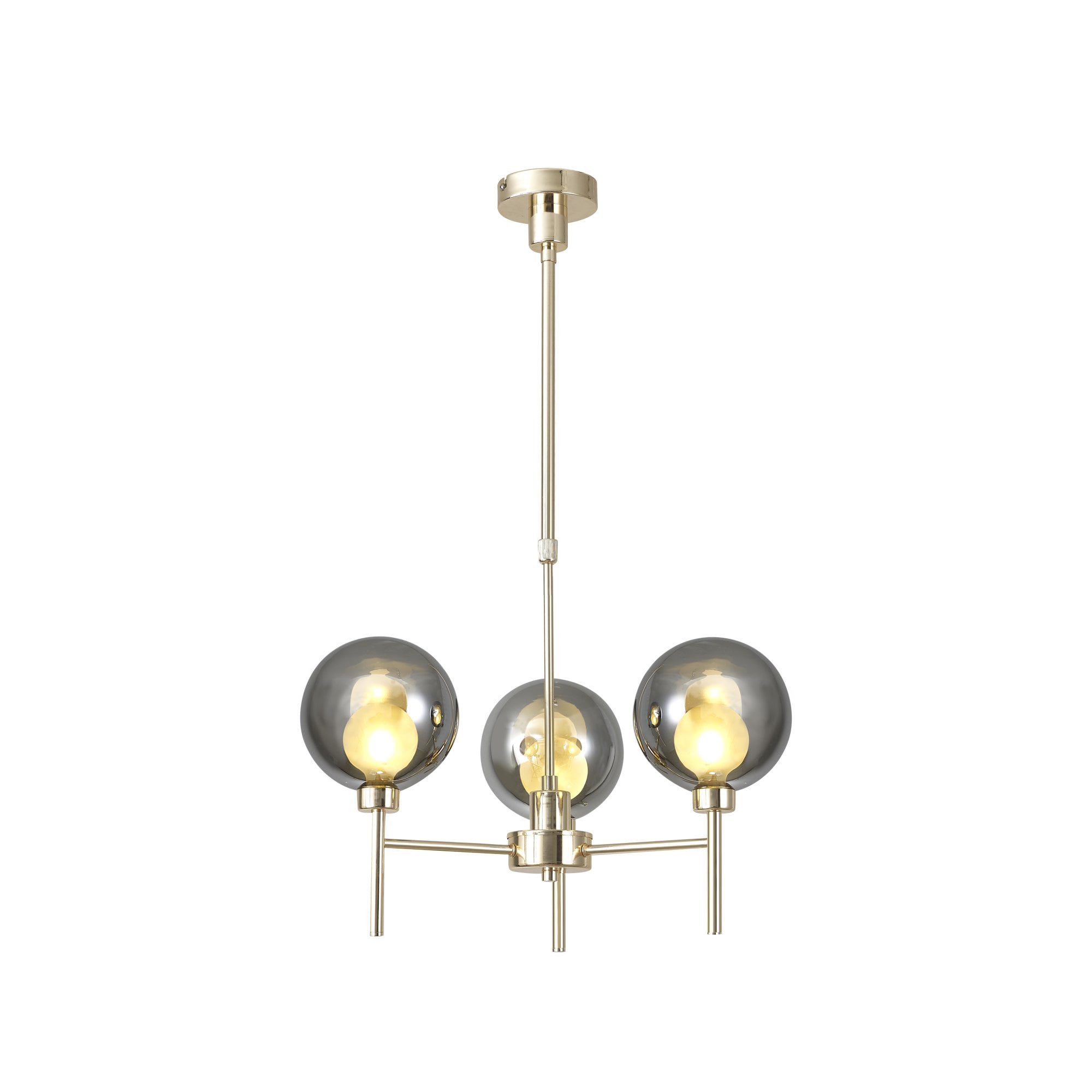 Fabula Tamworth 3 Light Telescopic Semi Flush - Round Shades with Inner Frosted Globes - French Gold, Chrome & Frosted Glass