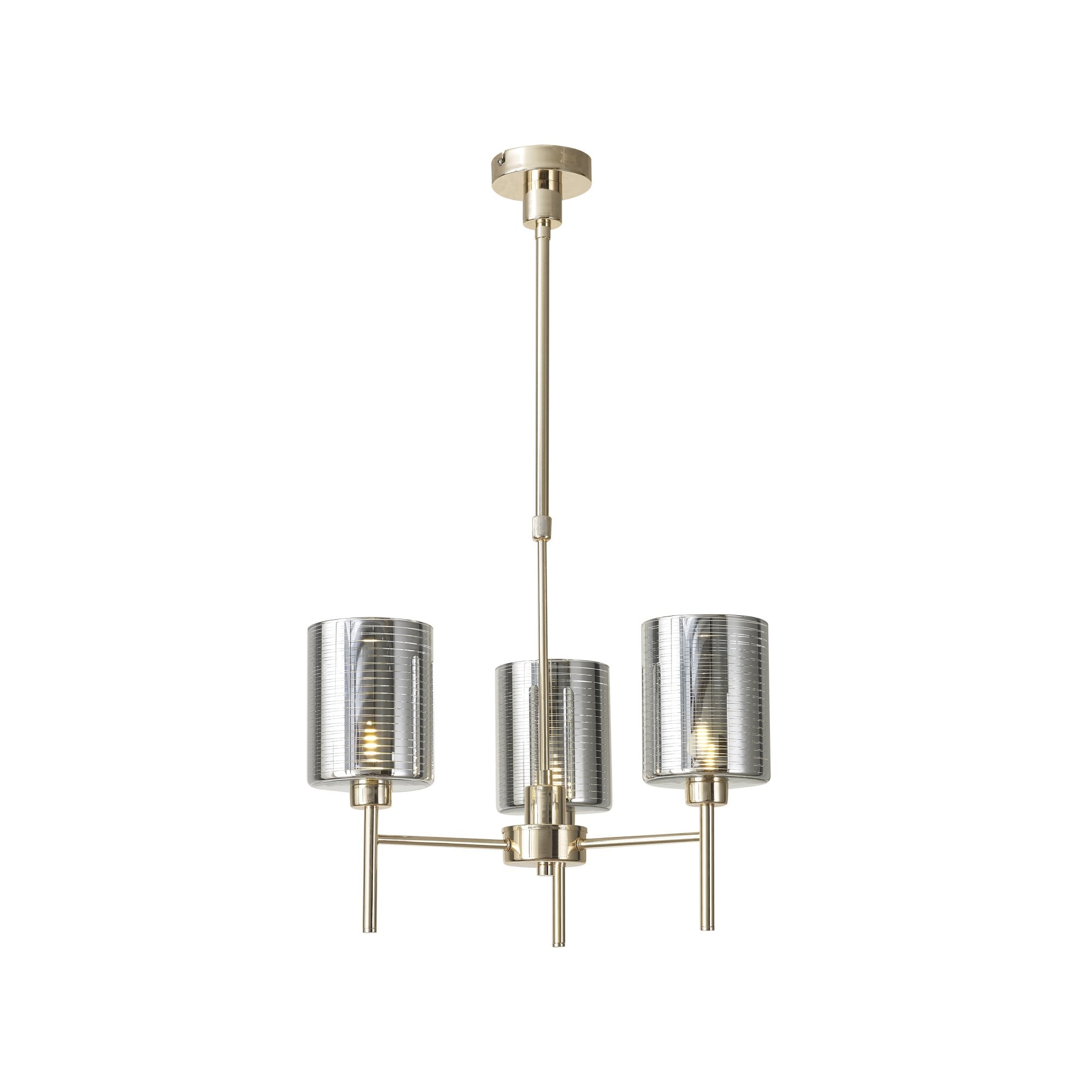 Fabula Tamworth 3 Light Telescopic Semi Flush - Medium Cylinder Shades - French Gold & Chrome Lined Glass