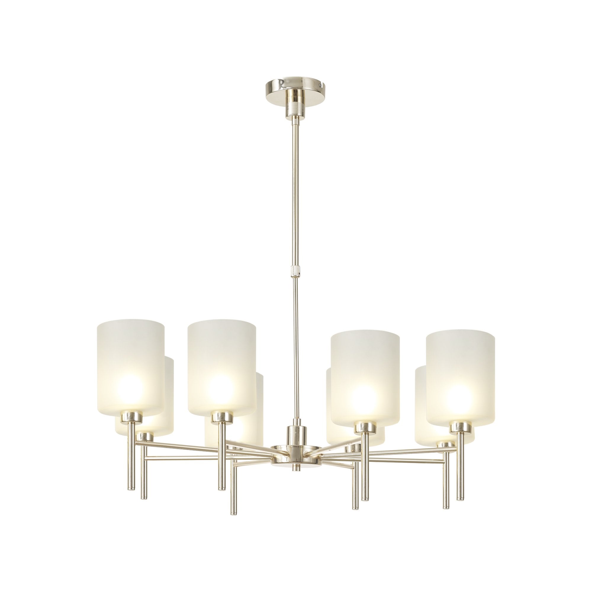 Fabula Tamworth 8 Light Telescopic Semi Flush - Medium Cylinder Shades - French Gold & Frosted Glass