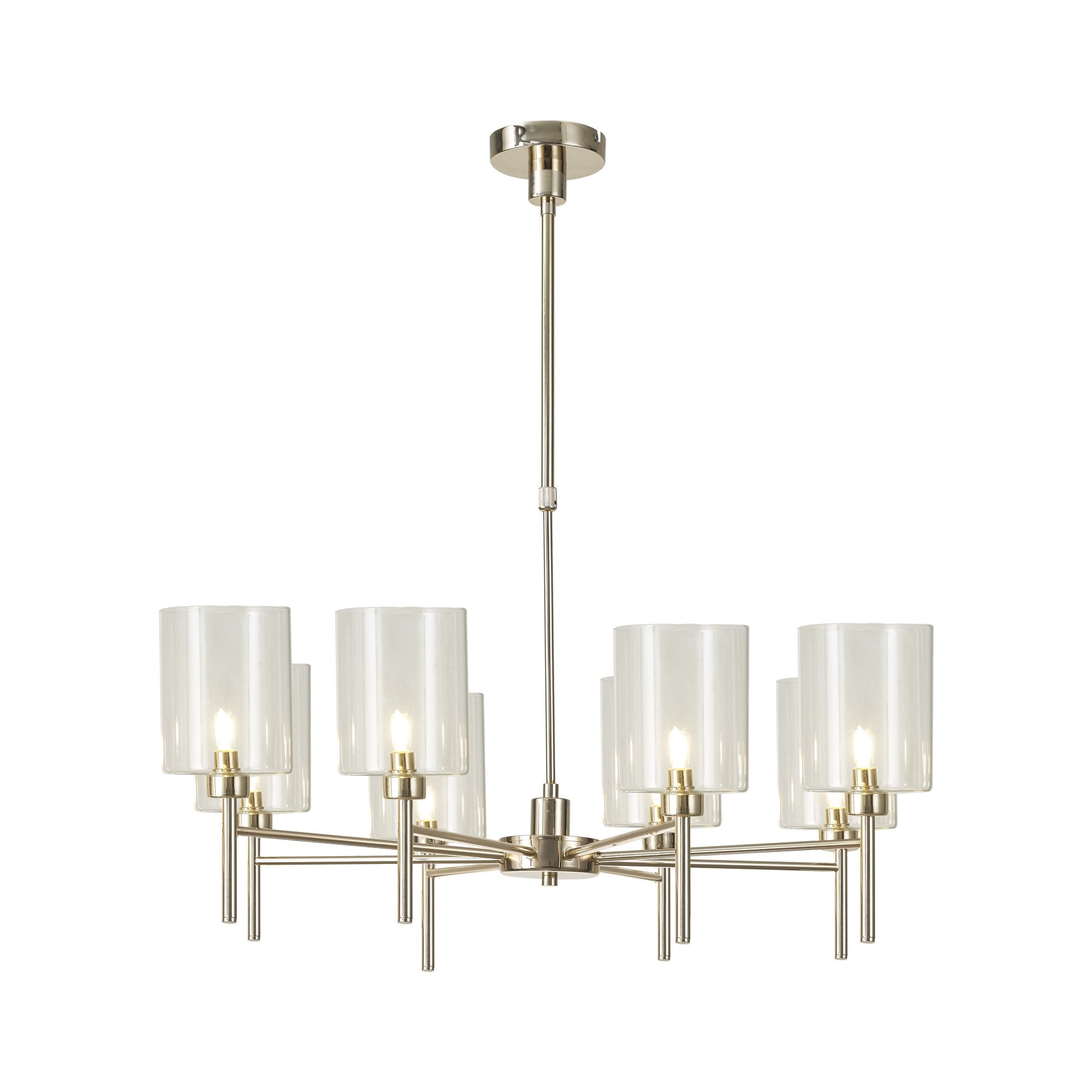 Fabula Tamworth 8 Light Telescopic Semi Flush - Medium Cylinder Shades - French Gold & Clear Glass