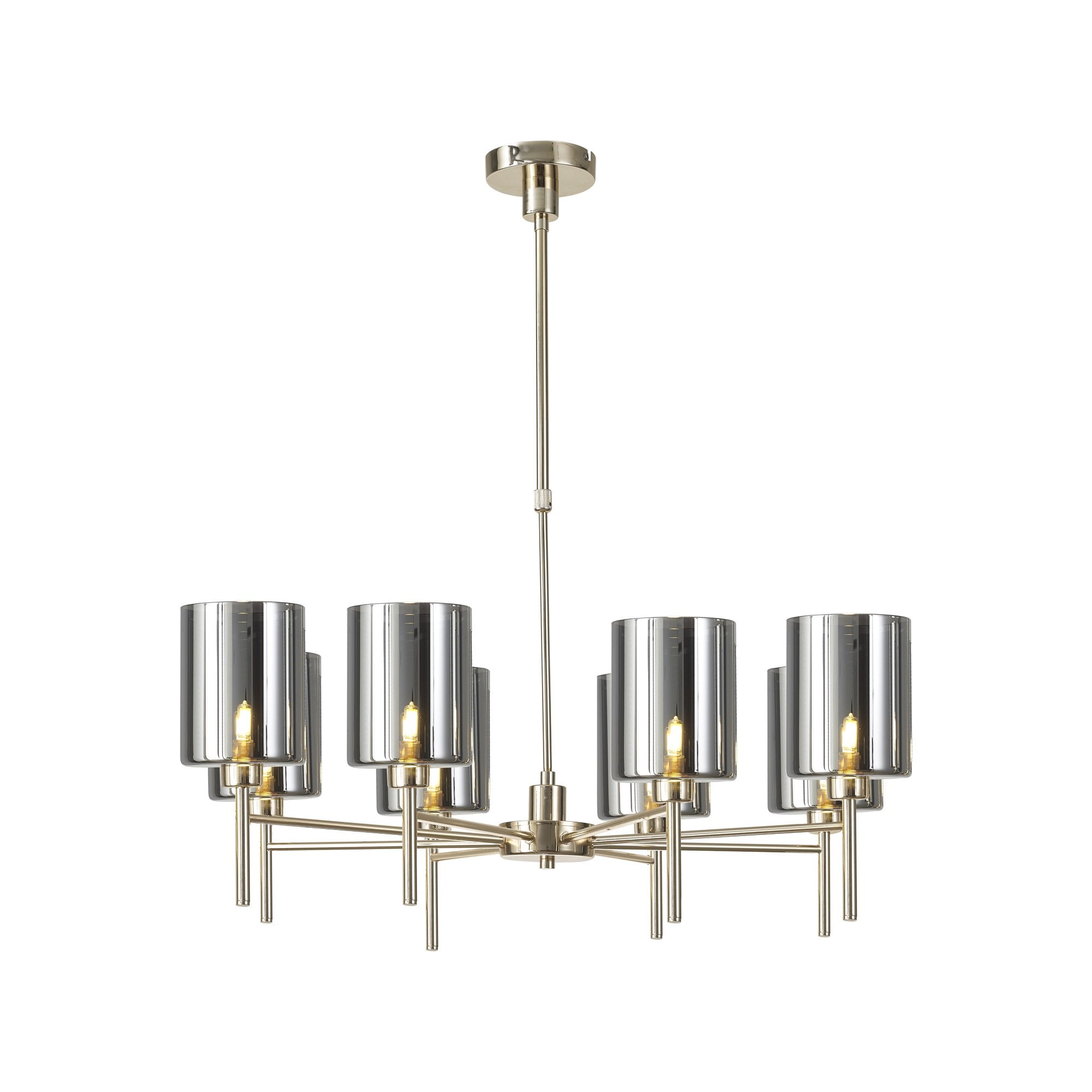 Fabula Tamworth 8 Light Telescopic Semi Flush - Medium Cylinder Shades - French Gold & Chrome Glass