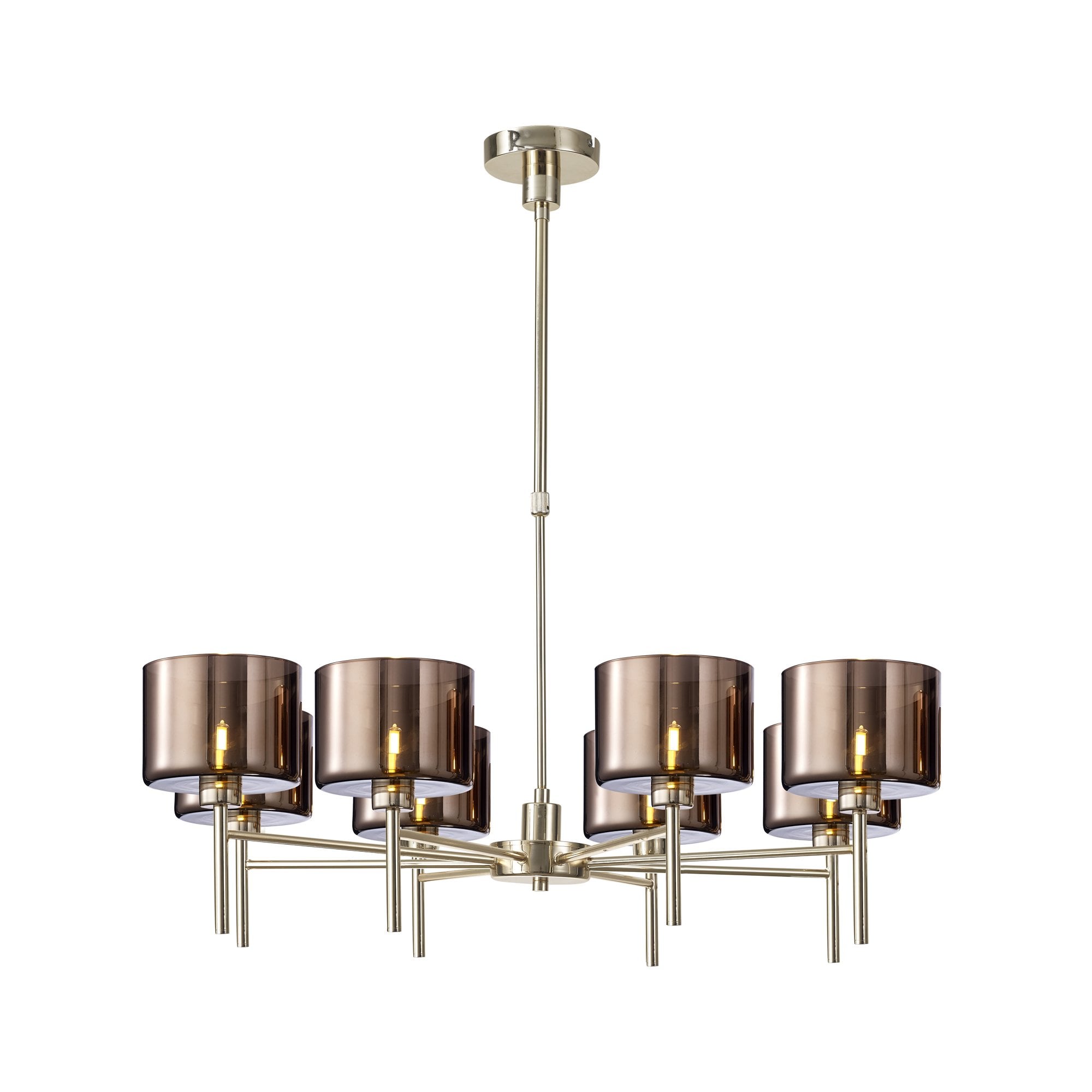 Fabula Tamworth 8 Light Telescopic Semi Flush - Short Cylinder Shades - French Gold & Copper Glass