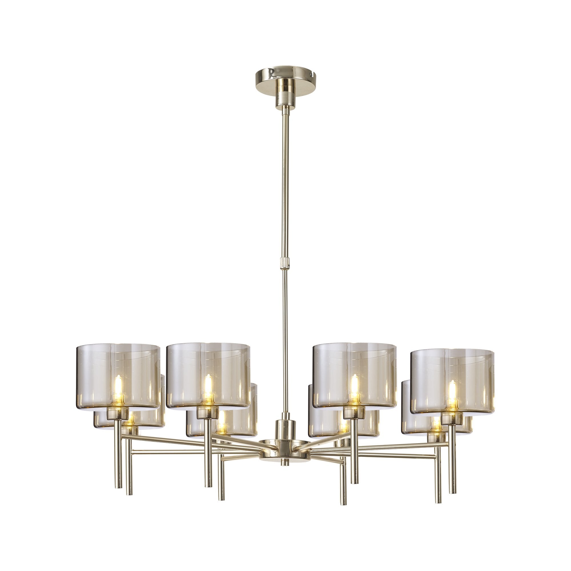 Fabula Tamworth 8 Light Telescopic Semi Flush - Short Cylinder Shades - French Gold & Cognac Glass