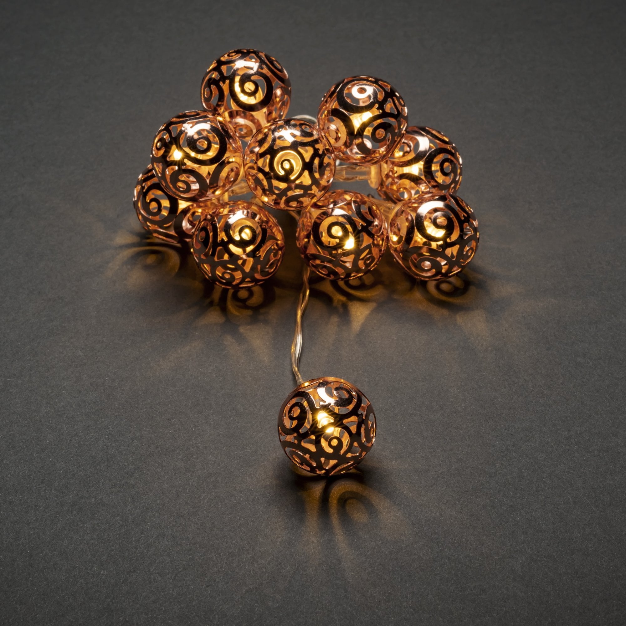 Konstsmide Festoon 0.9m Decorative Light Set - 10 LED Swirl Metal Balls - Copper - Battery Operated