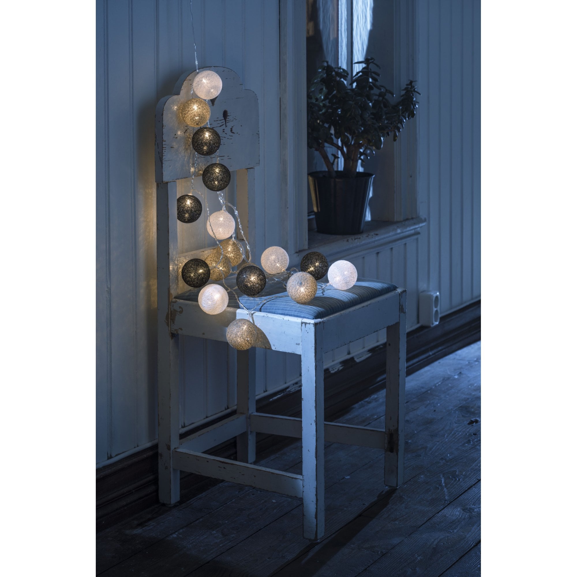 Konstsmide Festoon 3m Decorative Light Set - 16 LED Cotton Balls - White, Grey & Black