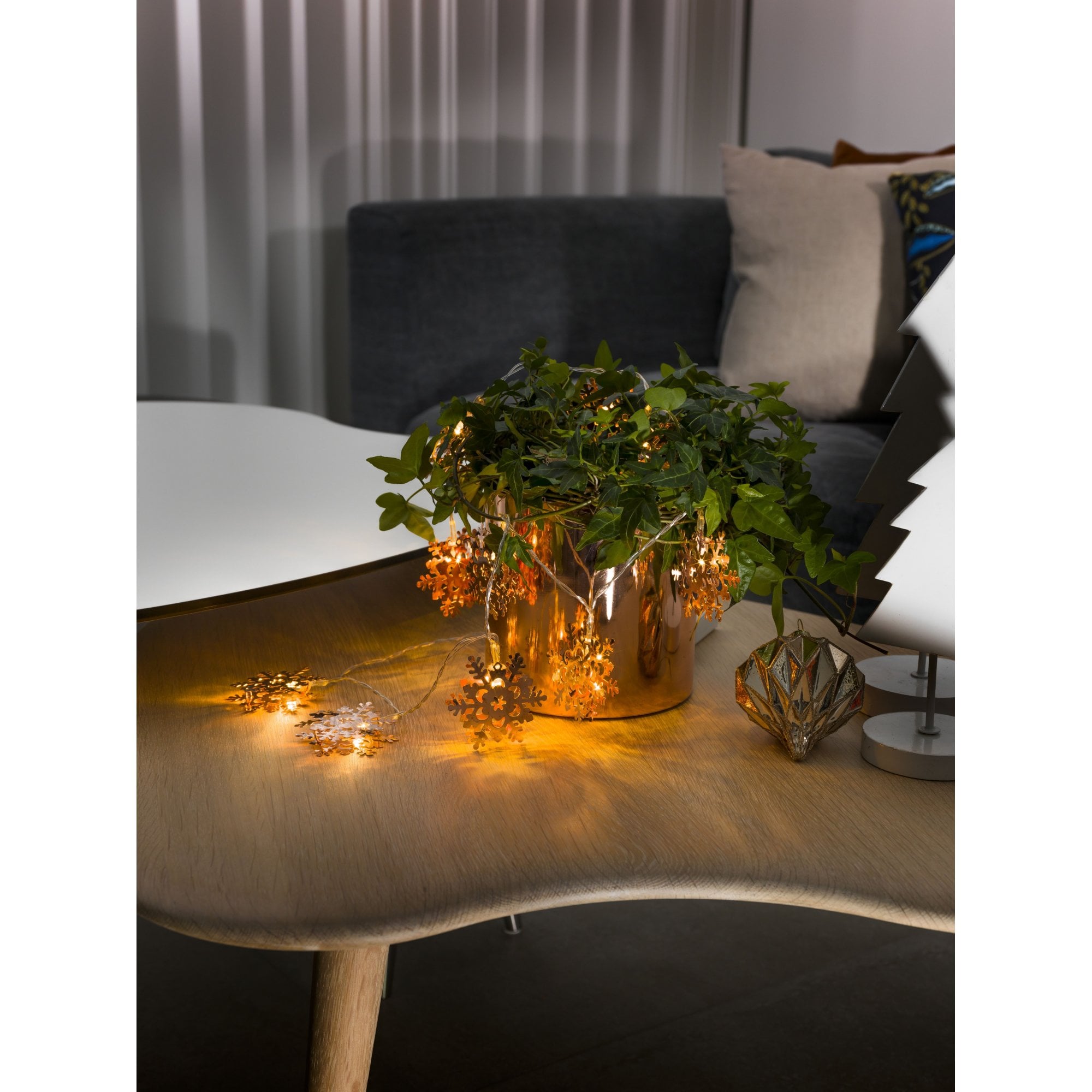 Konstsmide Festoon 0.9m Decorative Light Set - 10 LED Snowflakes - Copper - Battery Operated