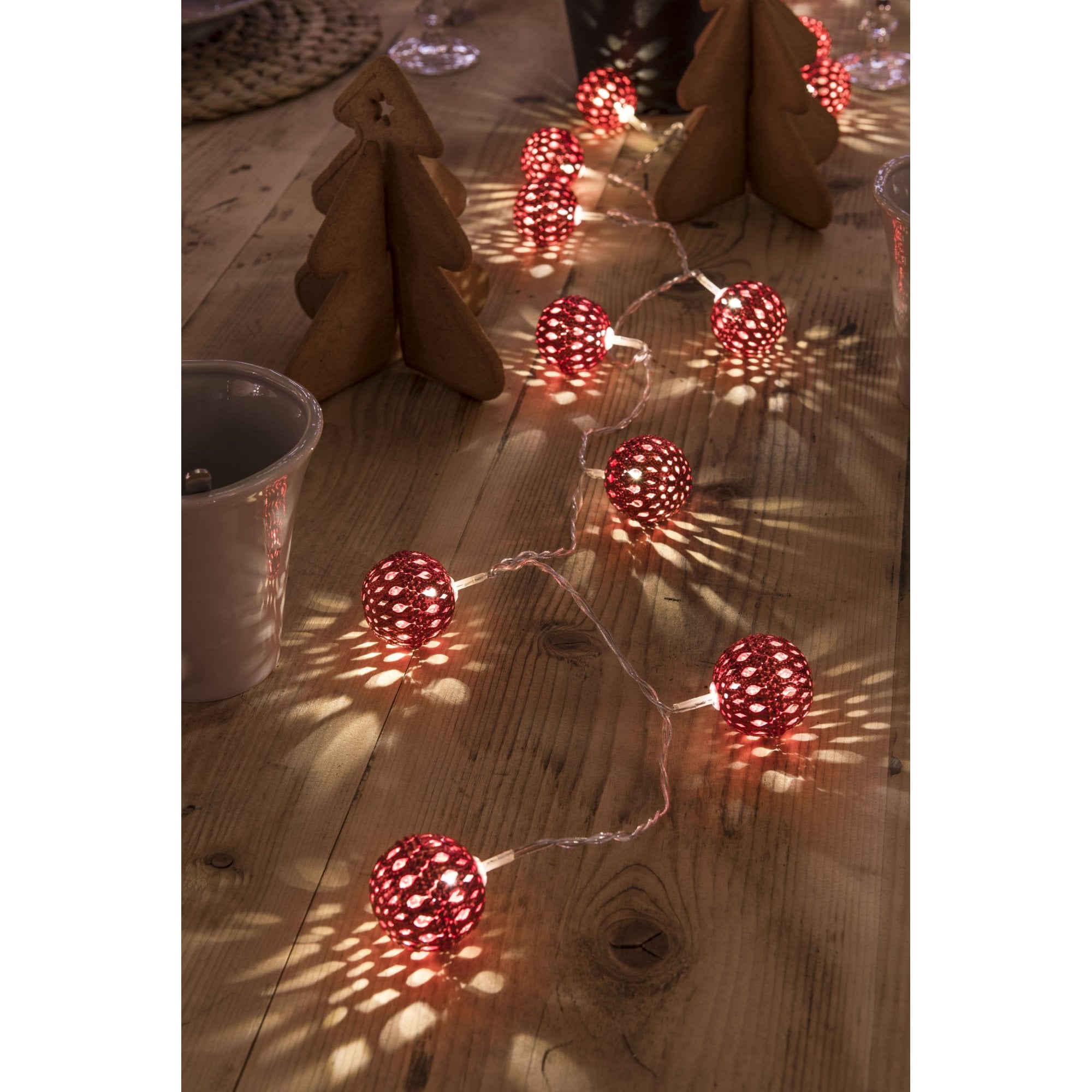 Konstsmide Festoon 3m Decorative Light Set - 24 LED Metal Balls - Red