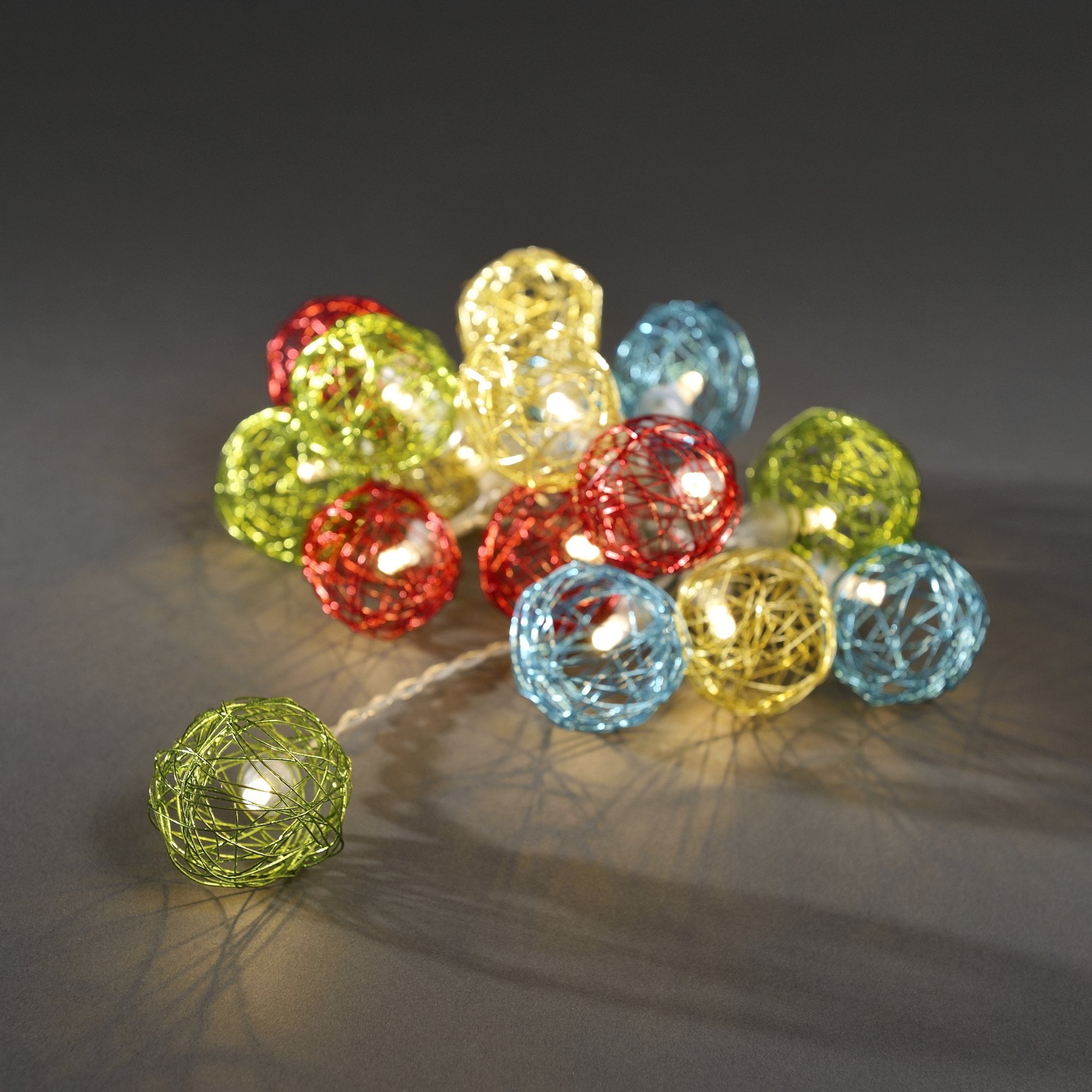Konstsmide Festoon 2.25m Decorative Light Set - 16 LED Aluminium Braided Balls - Multicoloured - Battery Operated