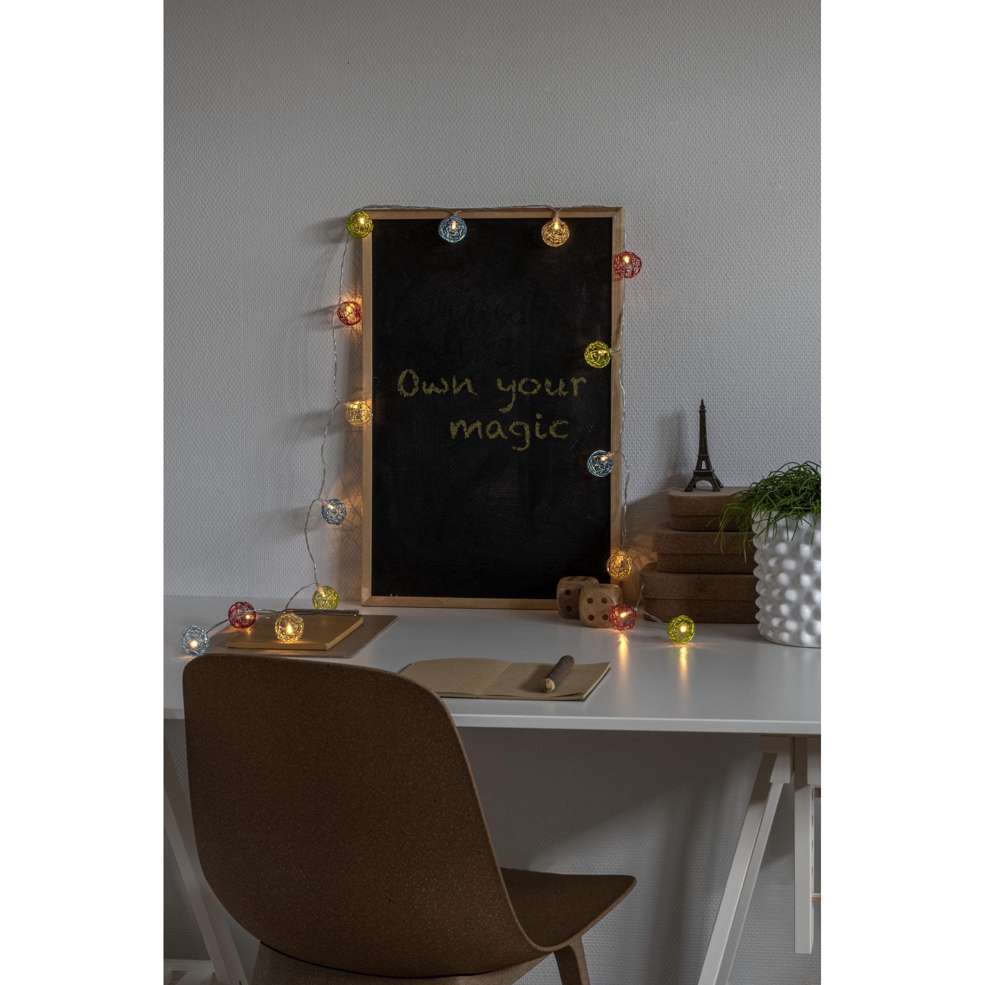 Konstsmide Festoon 2.25m Decorative Light Set - 16 LED Aluminium Braided Balls - Multicoloured - Battery Operated