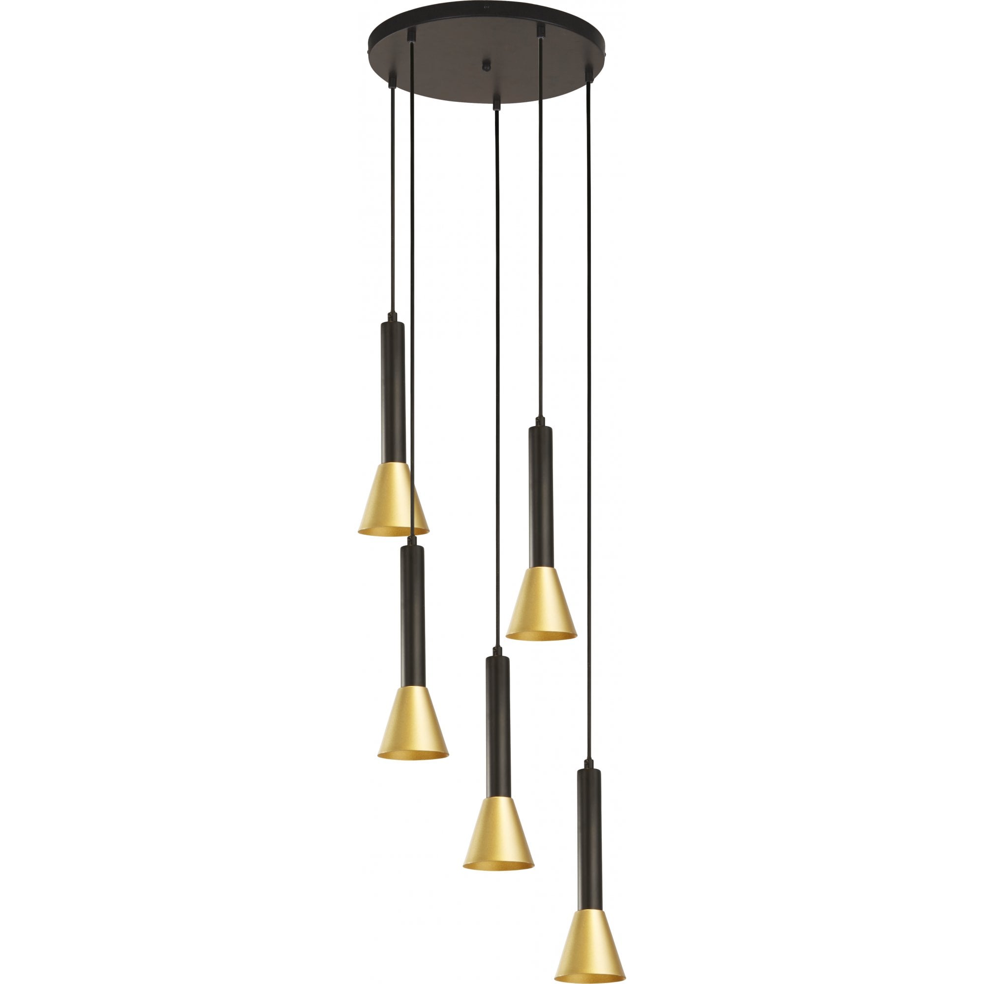 Searchlight Sinclair 5 Light Multi-Drop Pendant - Black & Gold Metal