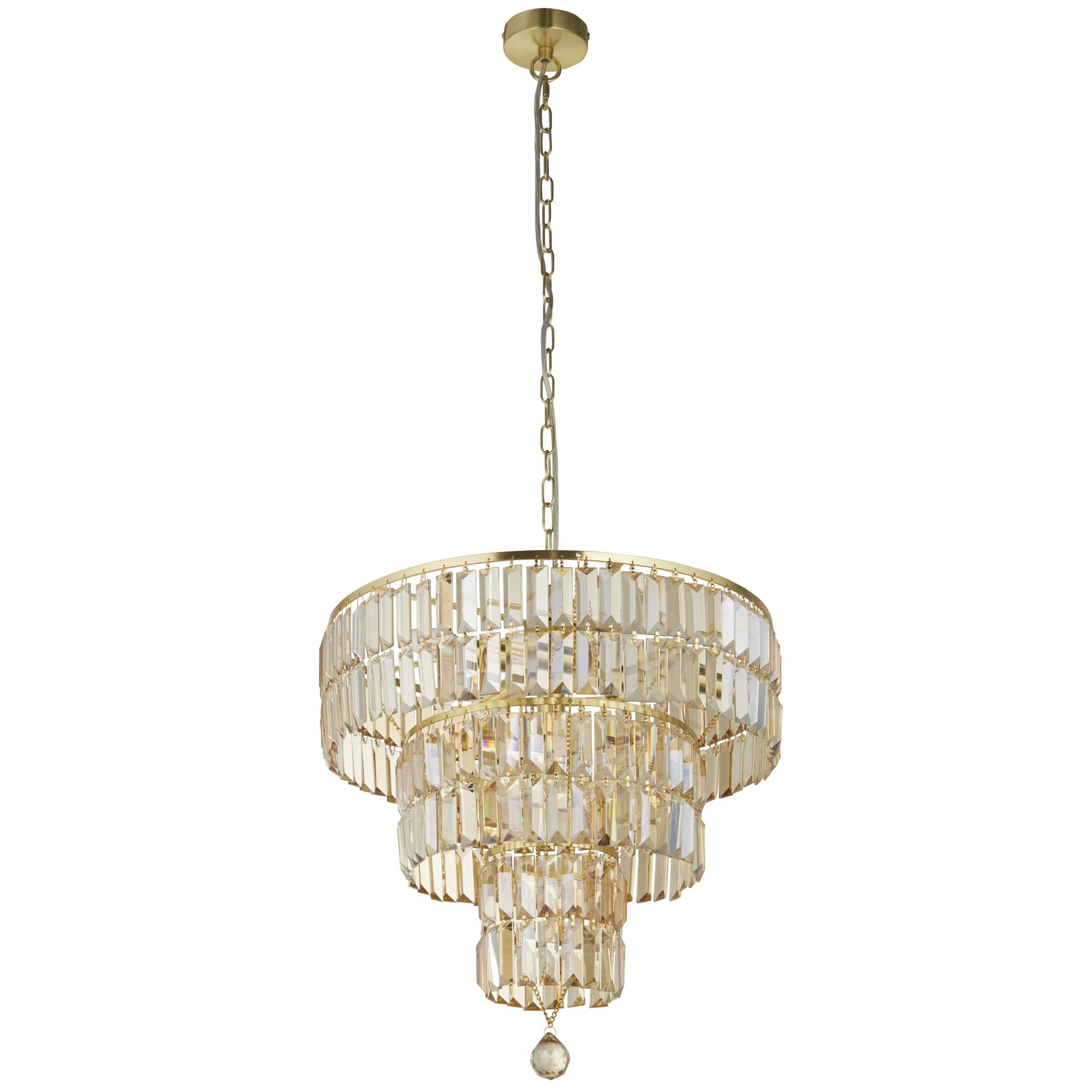 Searchlight Edith 5 Light Pendant - Satin Brass Metal & Champagne Glass