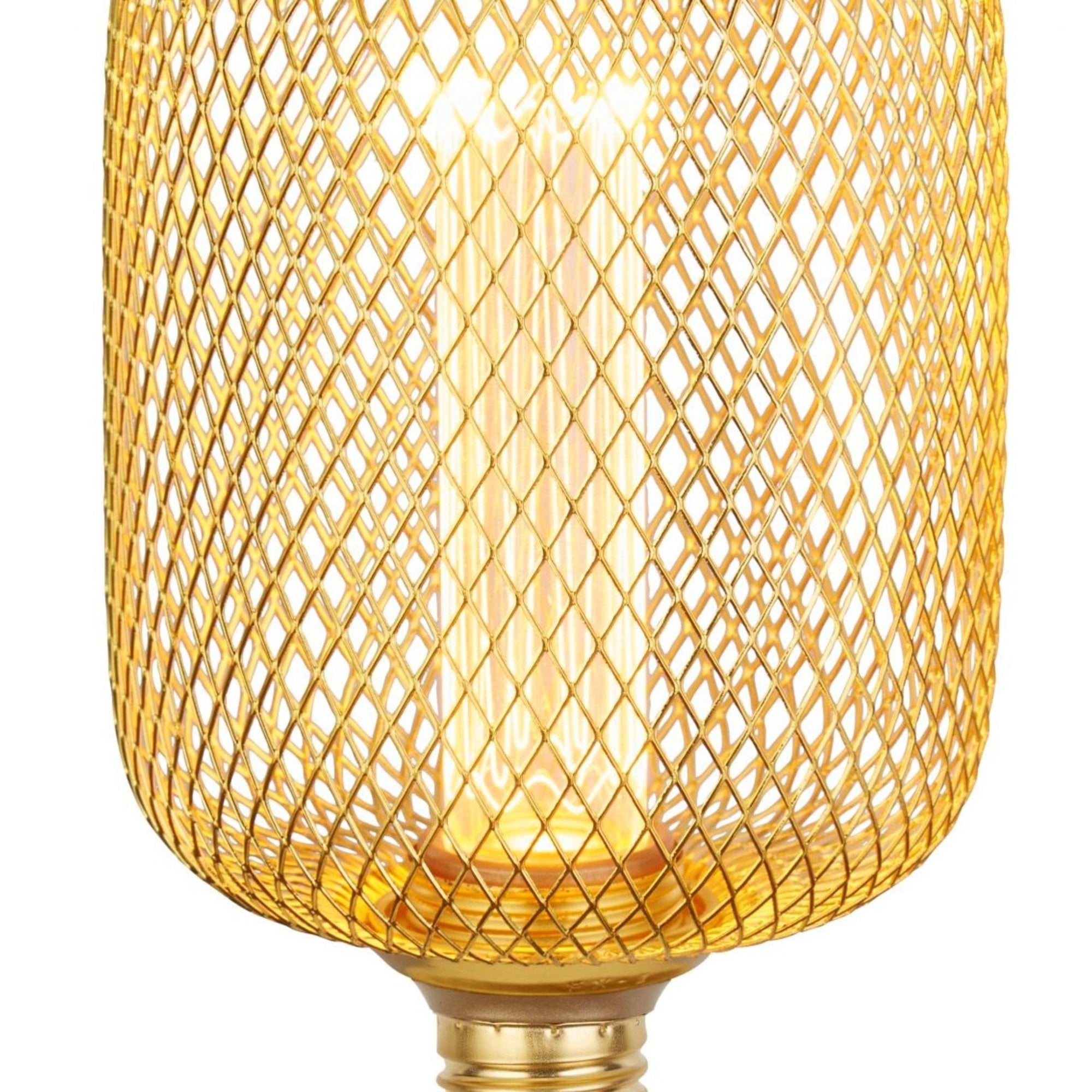 Searchlight E27 LED 3.5W Wire Mesh Effect Drum Lamp - 1800K - Dimmable - Gold Metal