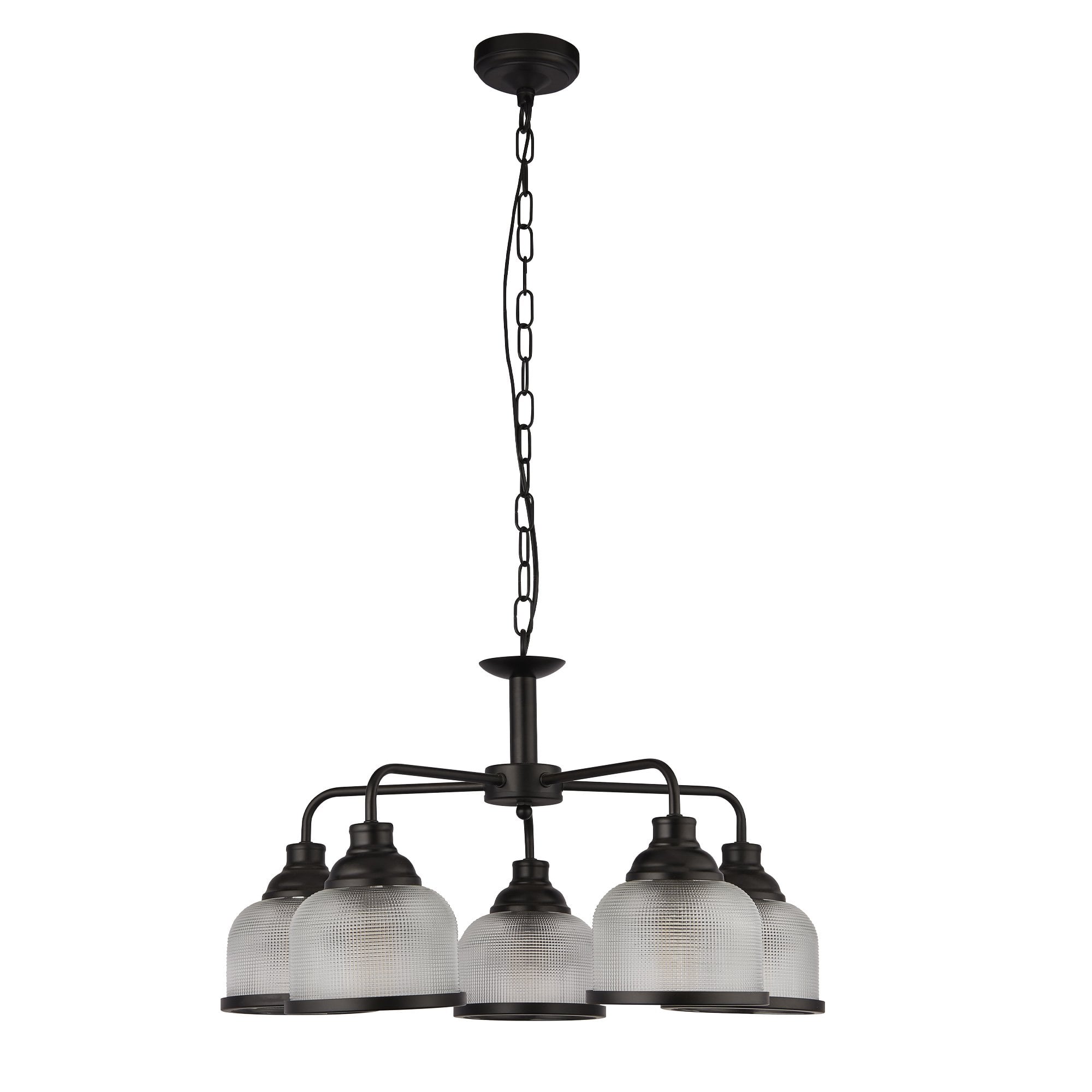 Searchlight Handel 5 Light Pendant - Black Metal & Holophane Style Glass