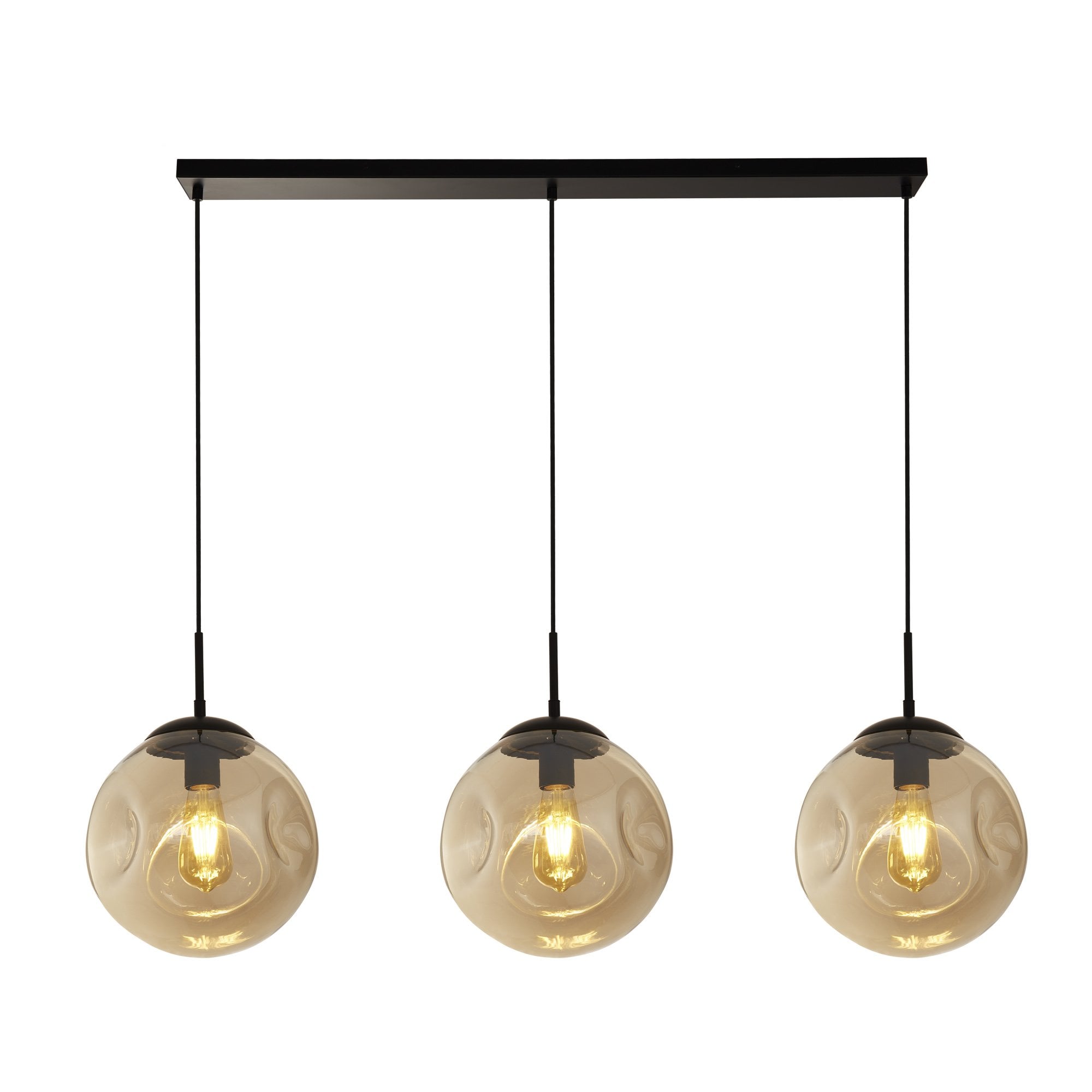 Searchlight Phoebe 3 Light Bar Pendant - Black Metal & Champagne Phoebeed Glass