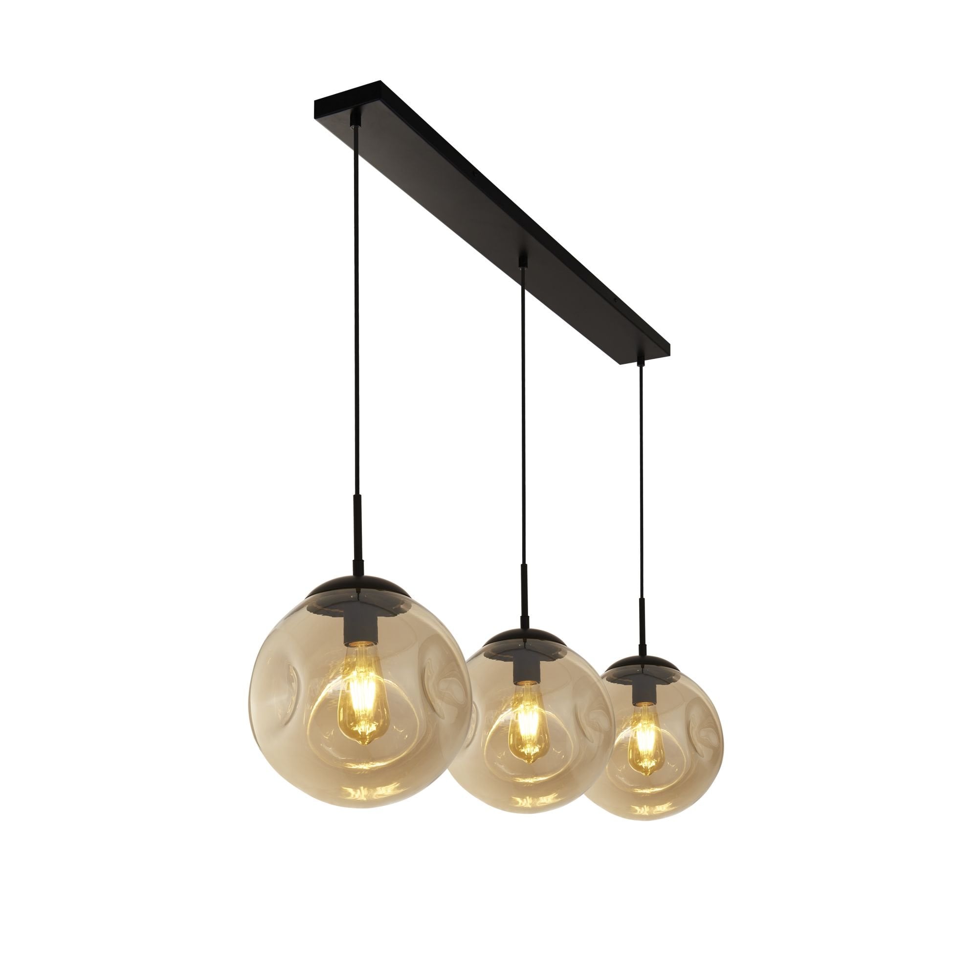 Searchlight Phoebe 3 Light Bar Pendant - Black Metal & Champagne Phoebeed Glass