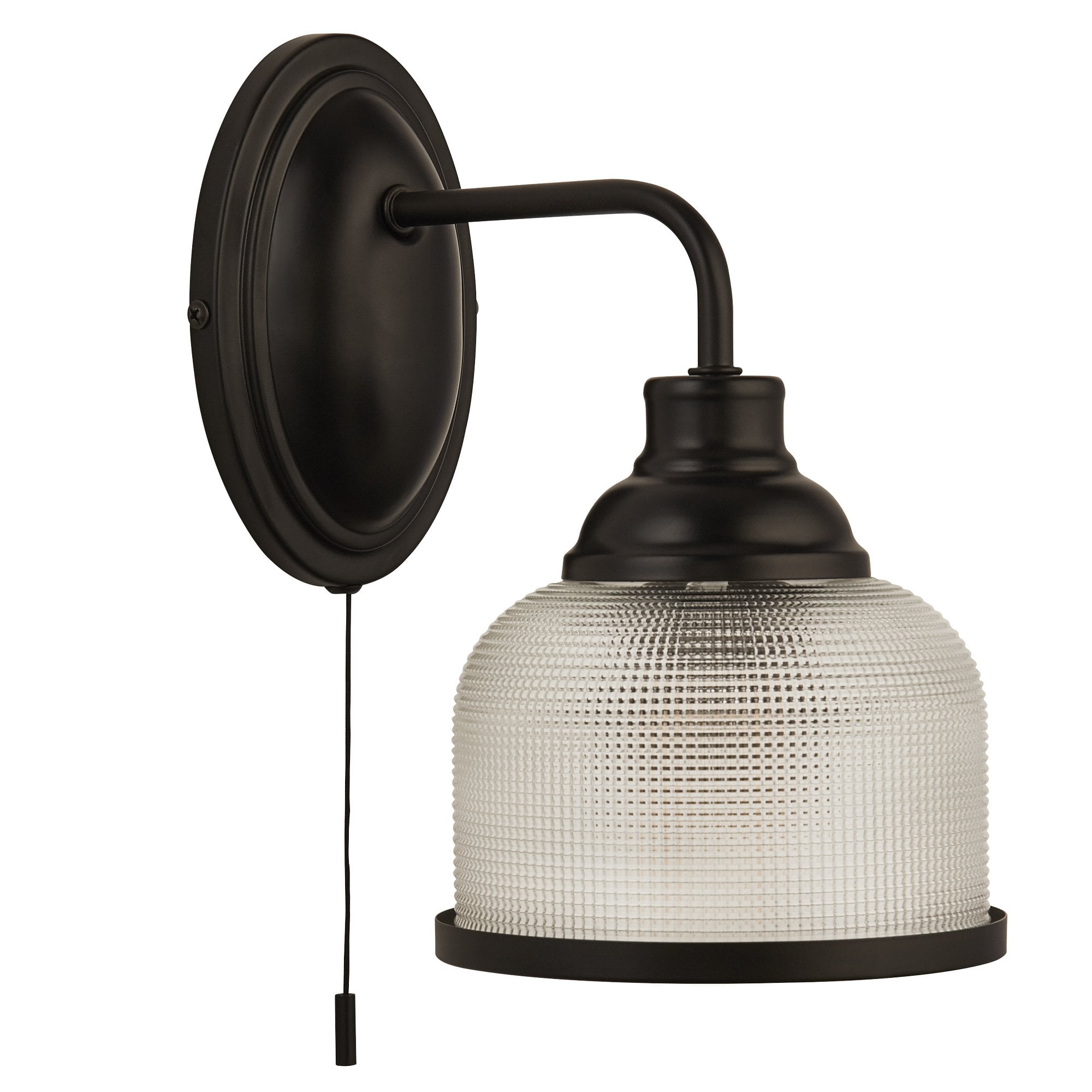 Searchlight Handel Wall Light - Matt Black Metal,Holophane Style Glass