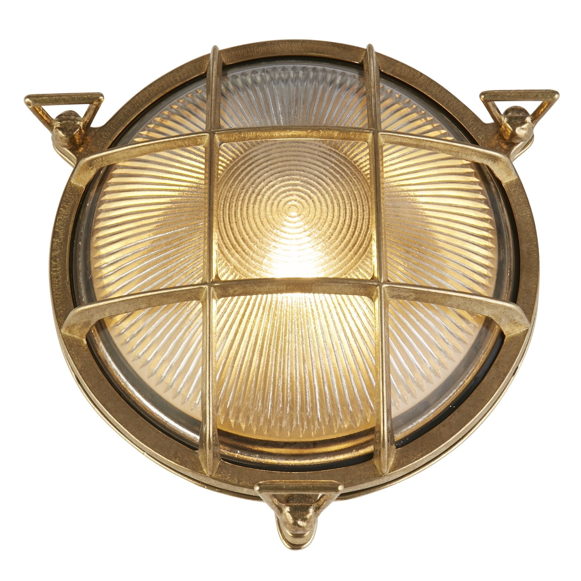 Searchlight Browside Round Outdoor Light - Solid Brass & Ribbed Glass