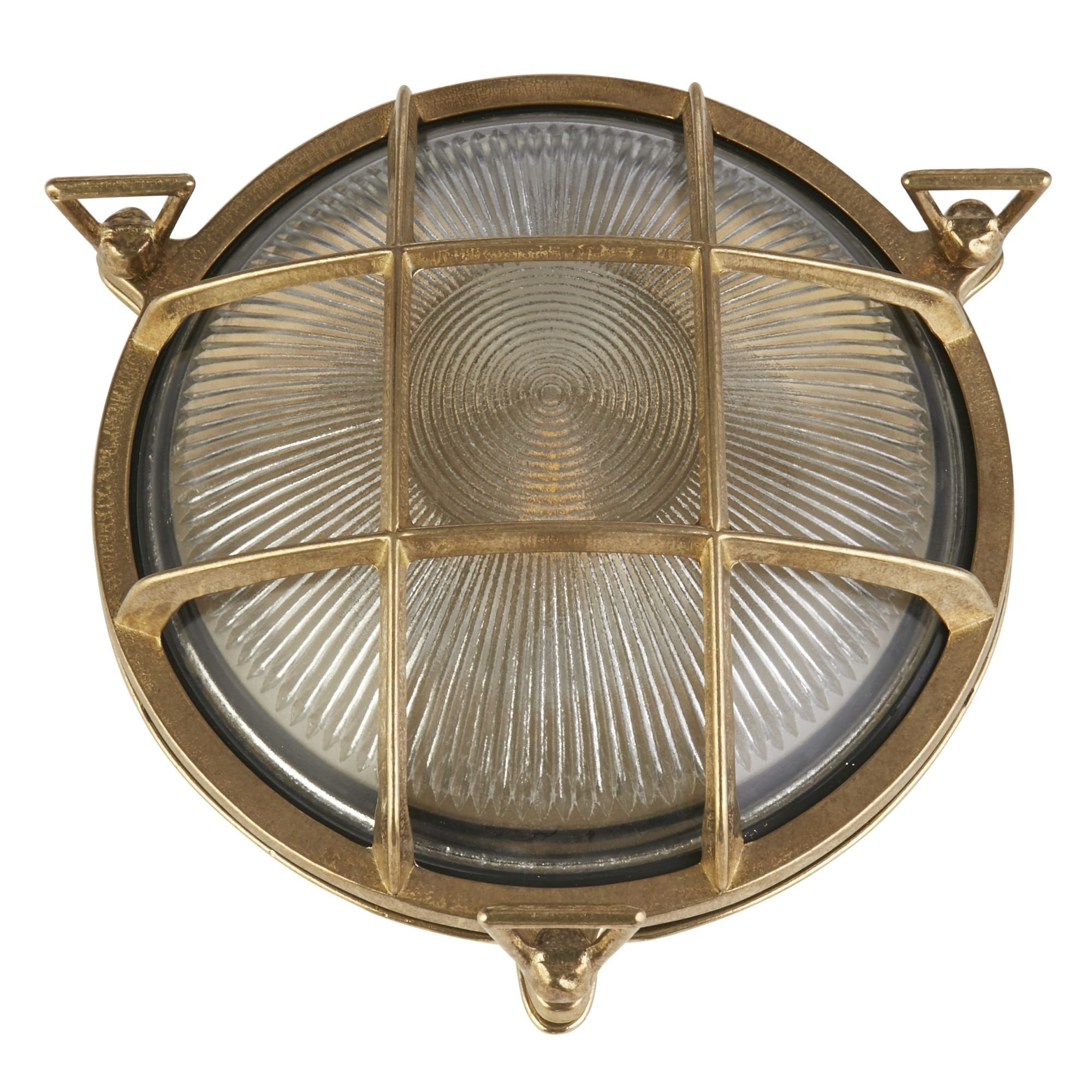 Searchlight Browside Round Outdoor Light - Solid Brass & Ribbed Glass