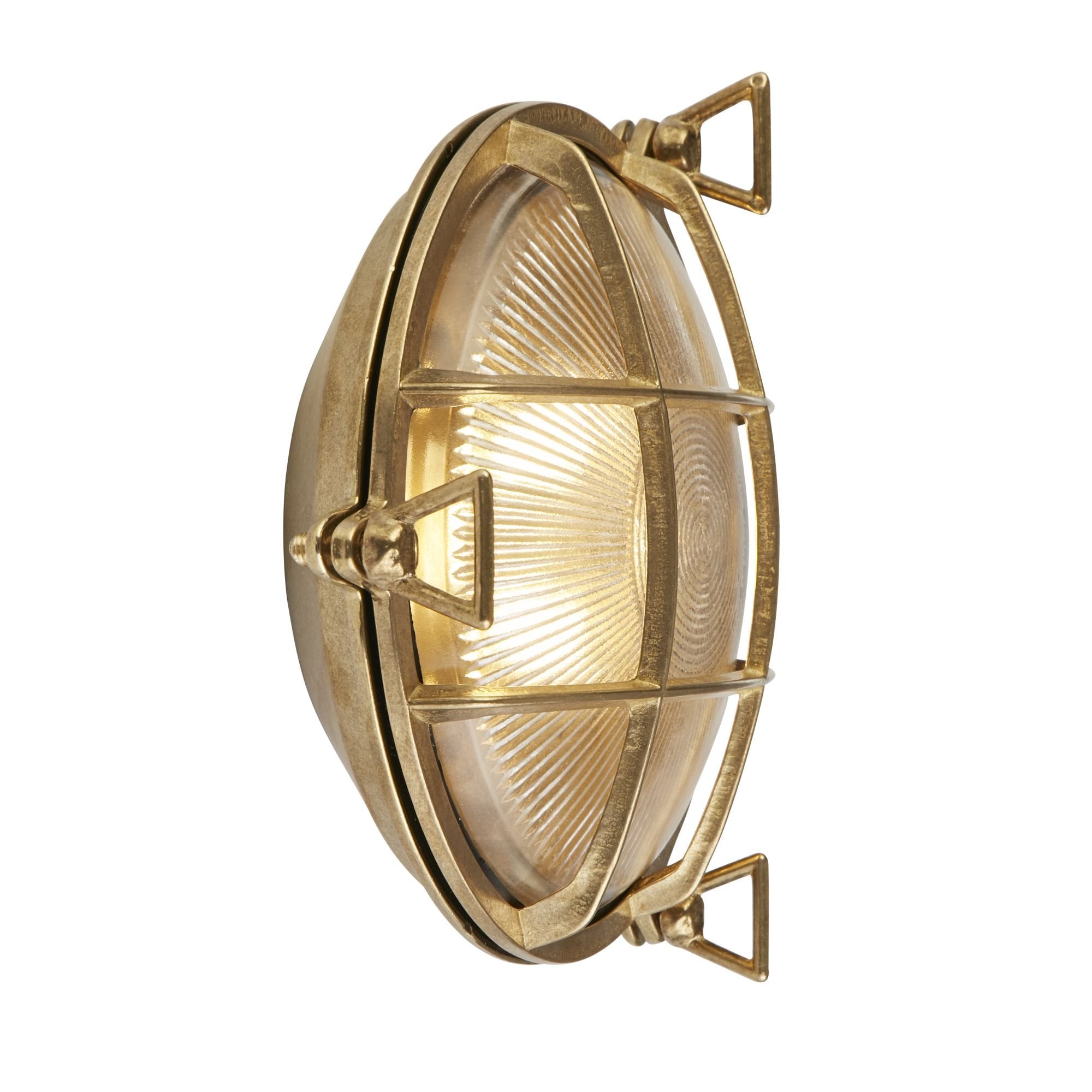 Searchlight Browside Round Outdoor Light - Solid Brass & Ribbed Glass