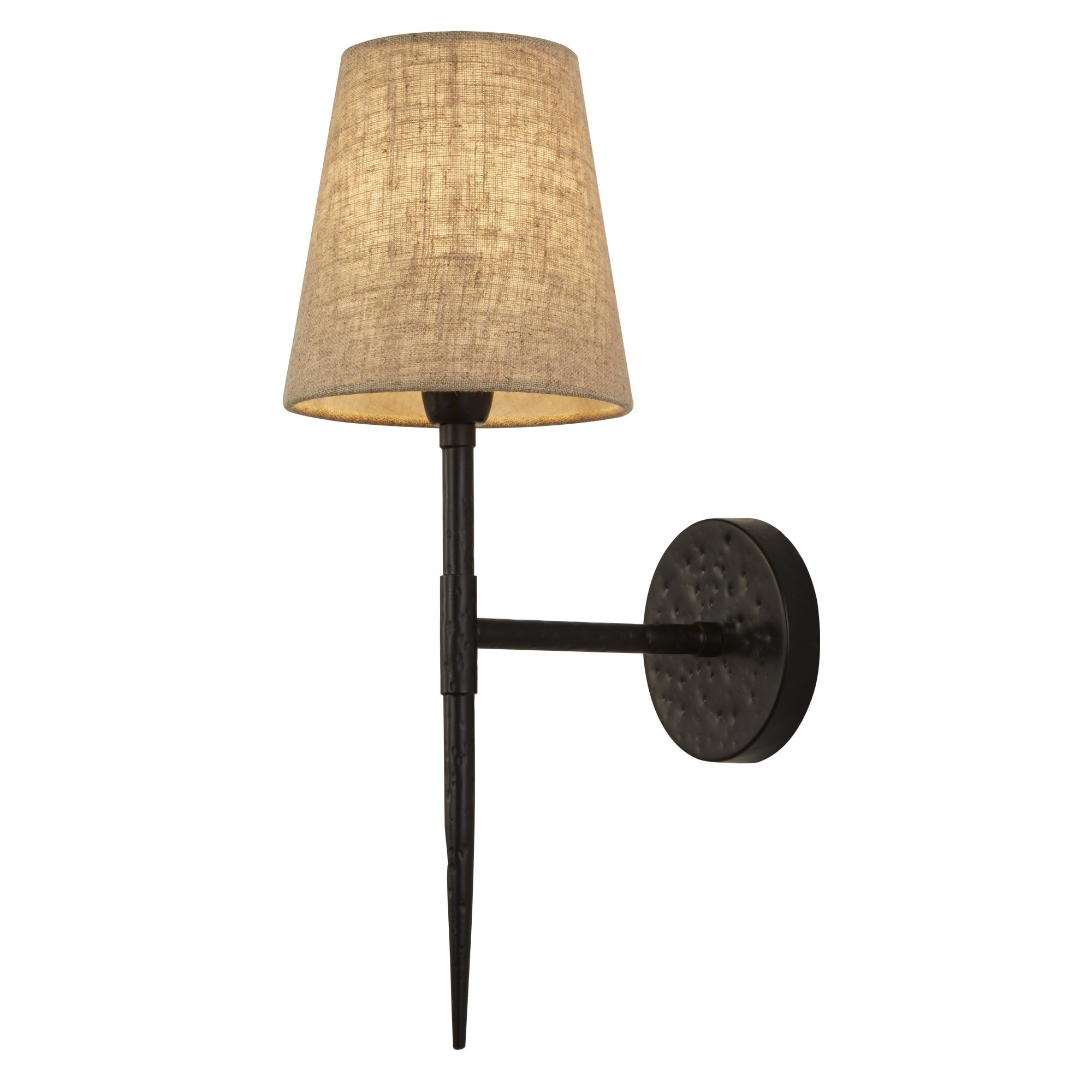 Searchlight Gibson Wall Light - Hammered Black Metal & Natural Linen
