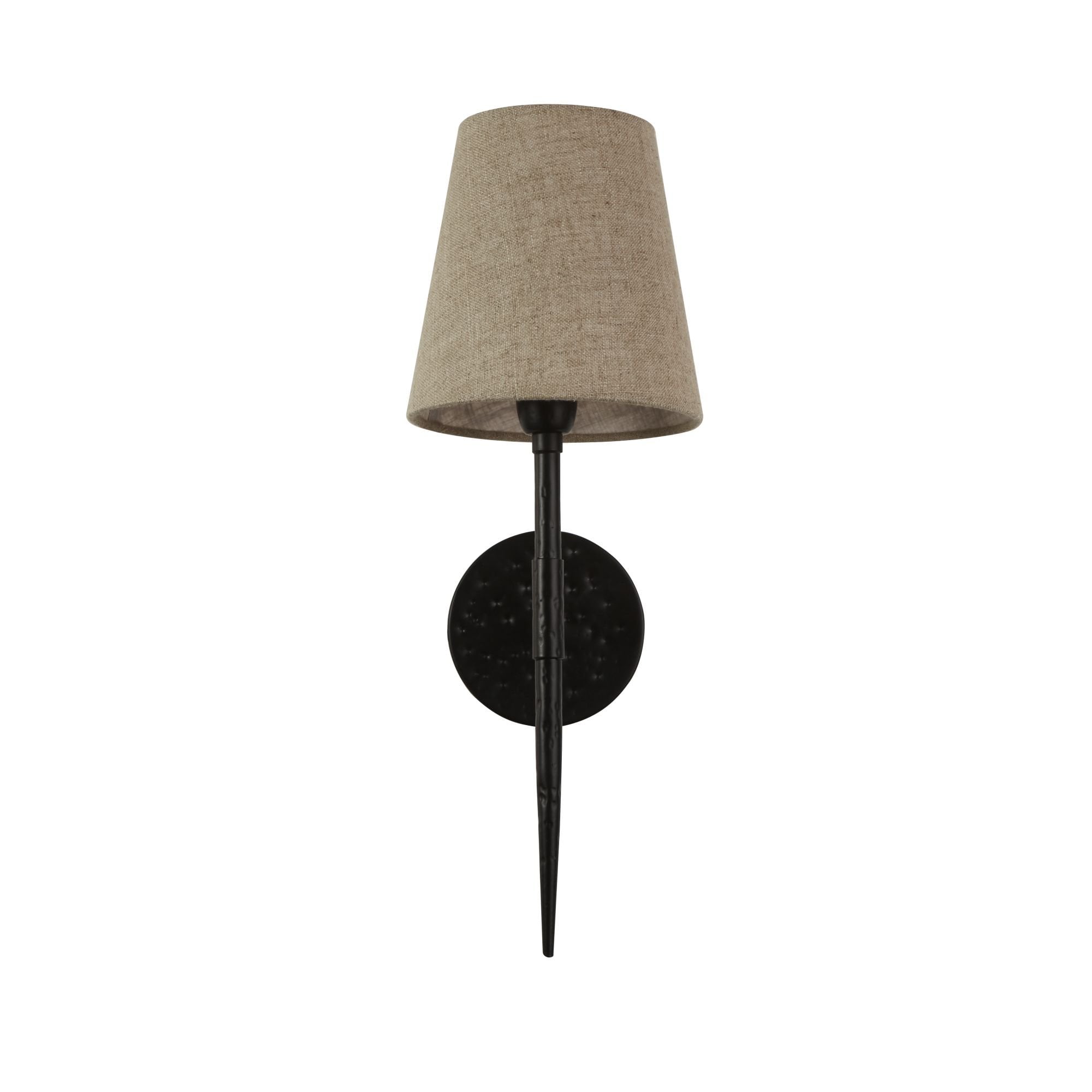 Searchlight Gibson Wall Light - Hammered Black Metal & Natural Linen