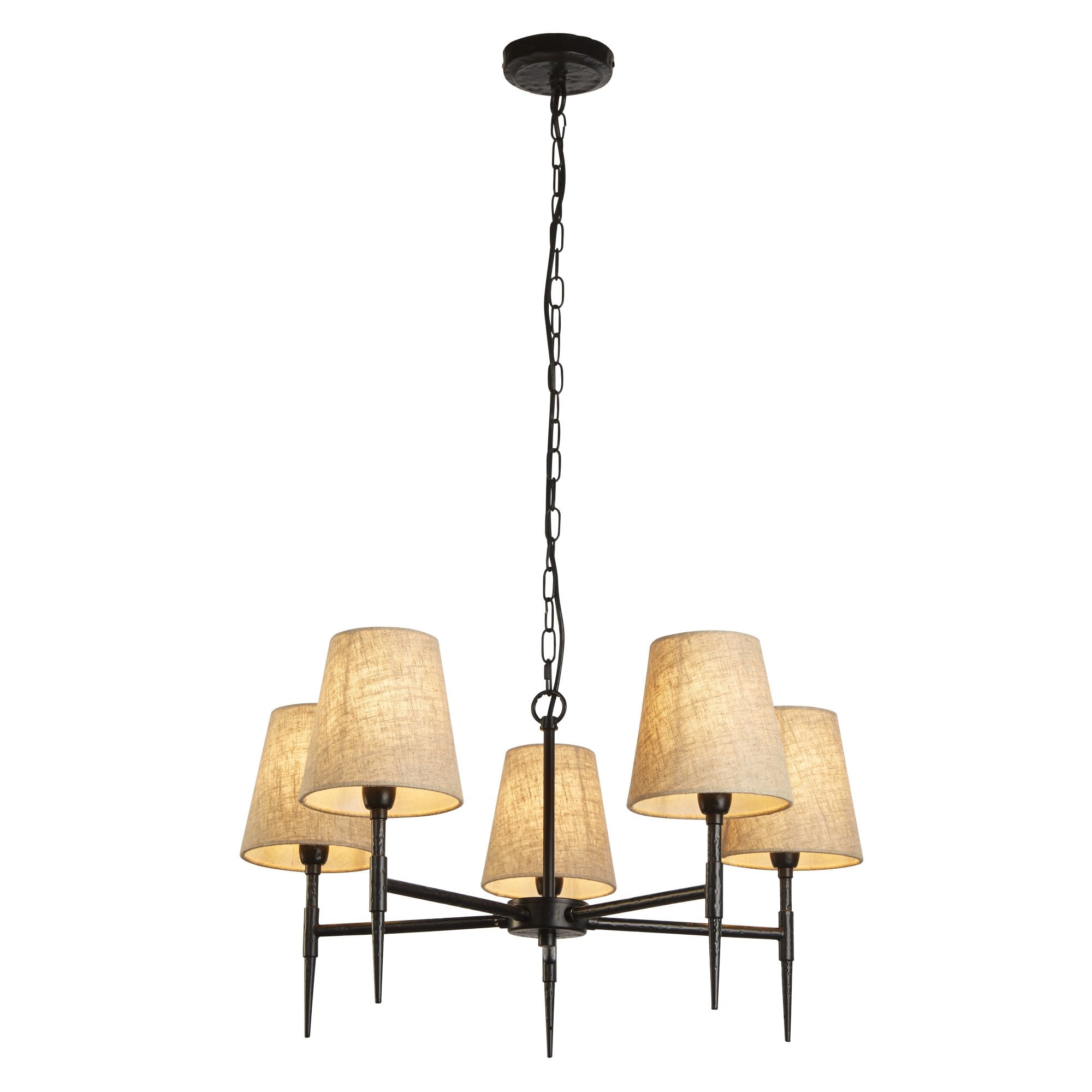 Searchlight Gibson 5 Light Pendant - Hammered Black Metal & Natural Linen