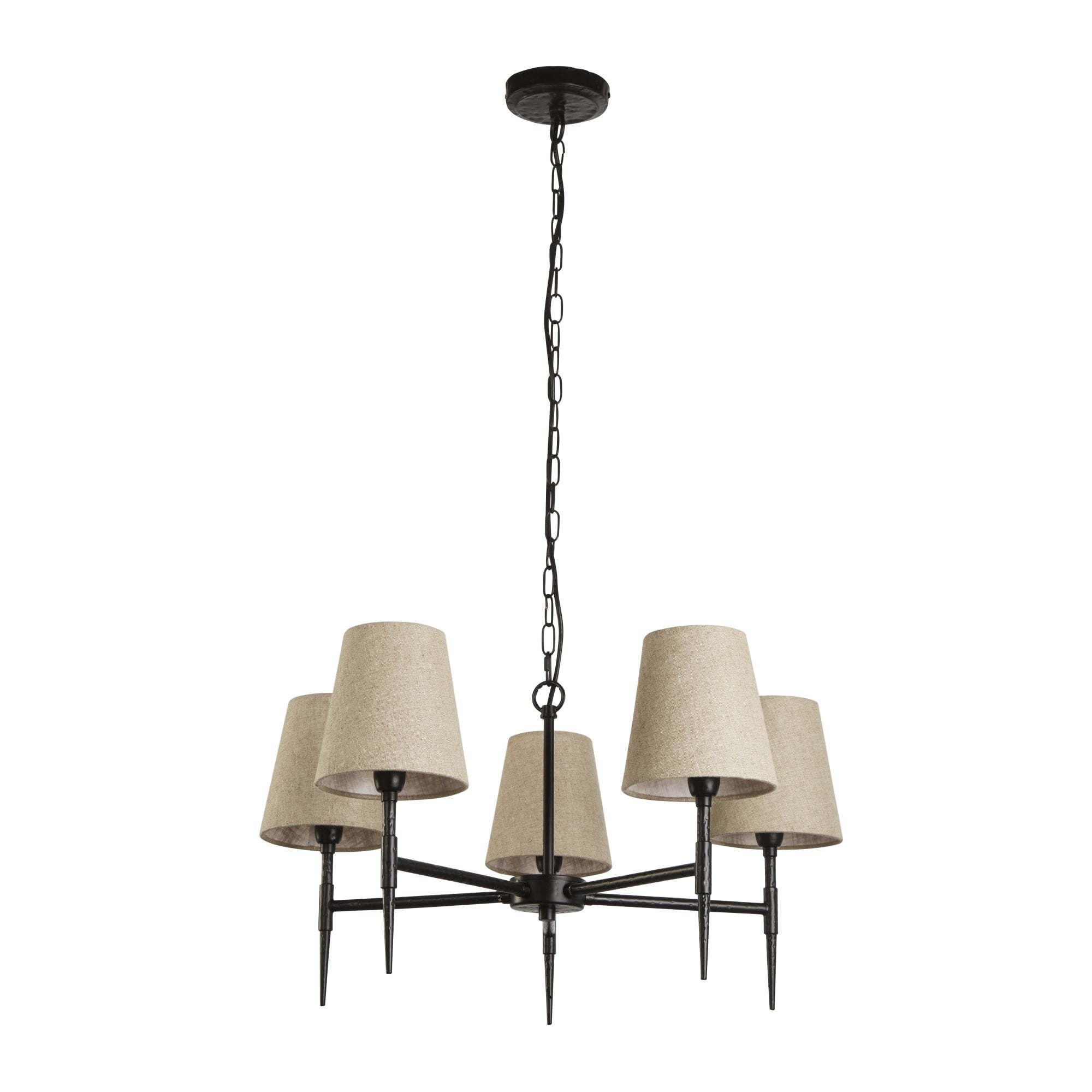Searchlight Gibson 5 Light Pendant - Hammered Black Metal & Natural Linen
