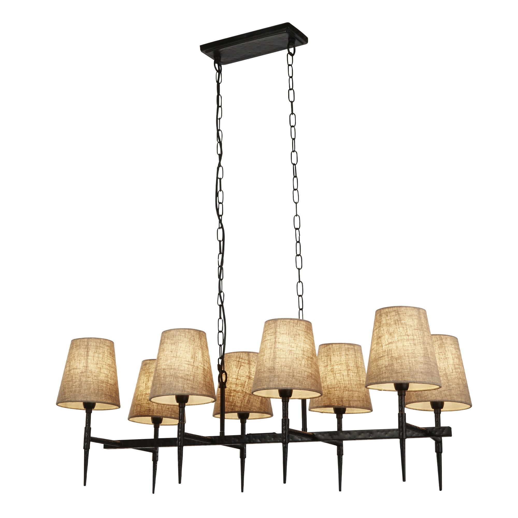 Searchlight Gibson 8 Light Bar Pendant - Hammered Black Metal & Natural Linen