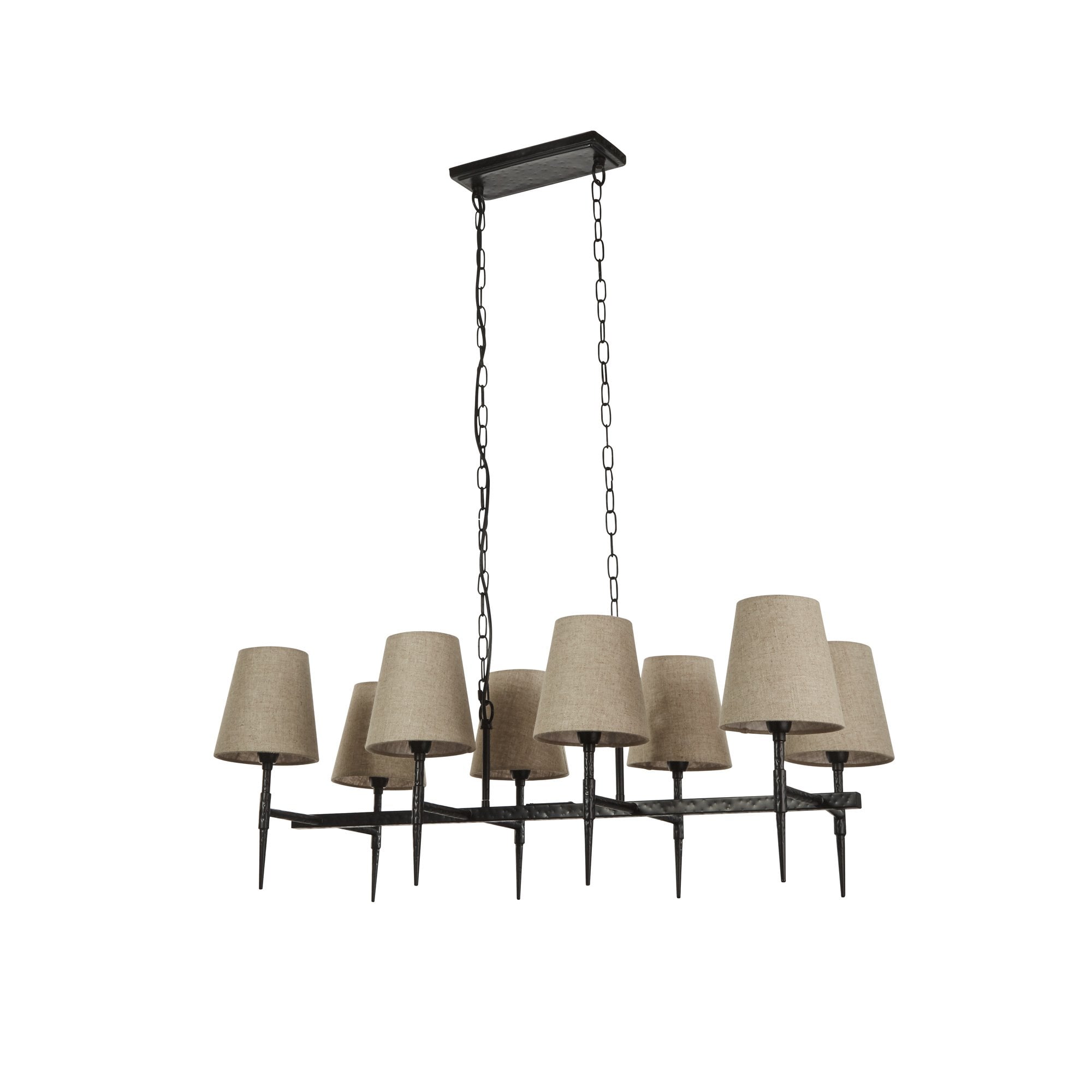 Searchlight Gibson 8 Light Bar Pendant - Hammered Black Metal & Natural Linen