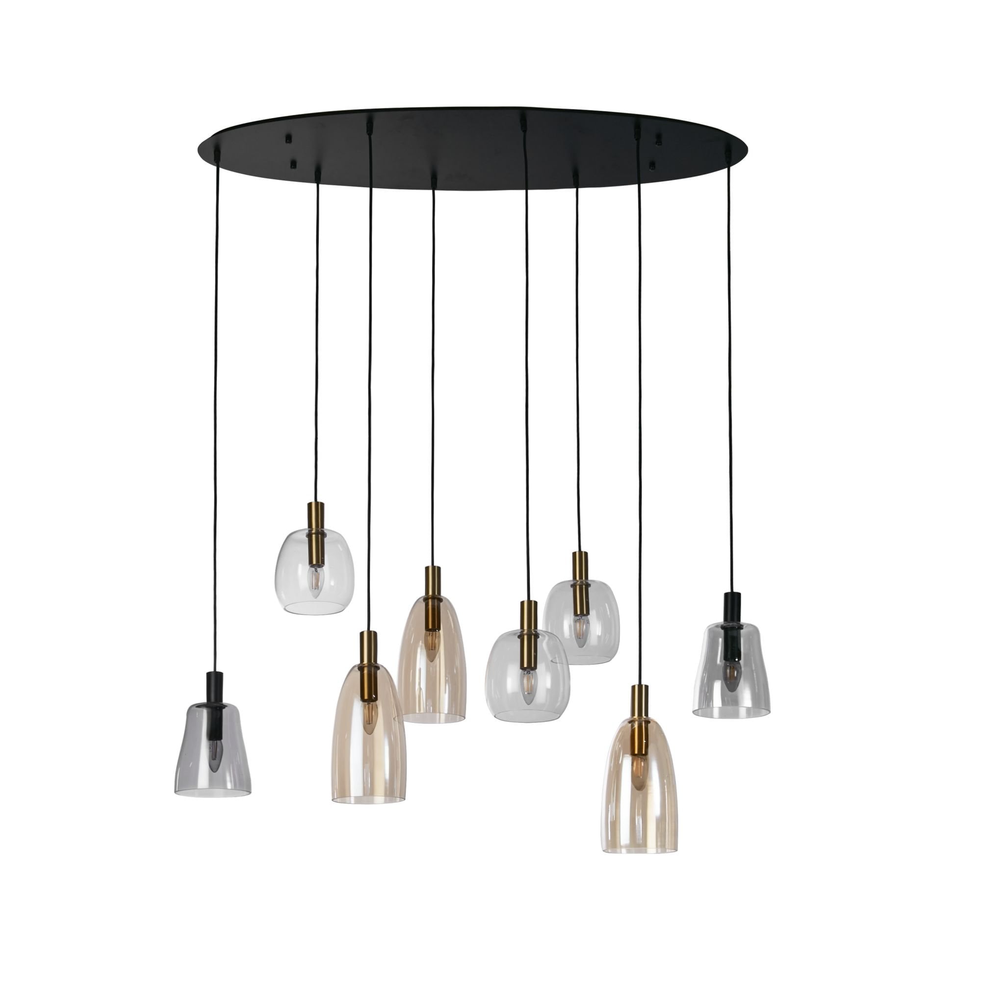 Searchlight Darrel 8 Light Multi-Drop Pendant - Black & Coloured Glass