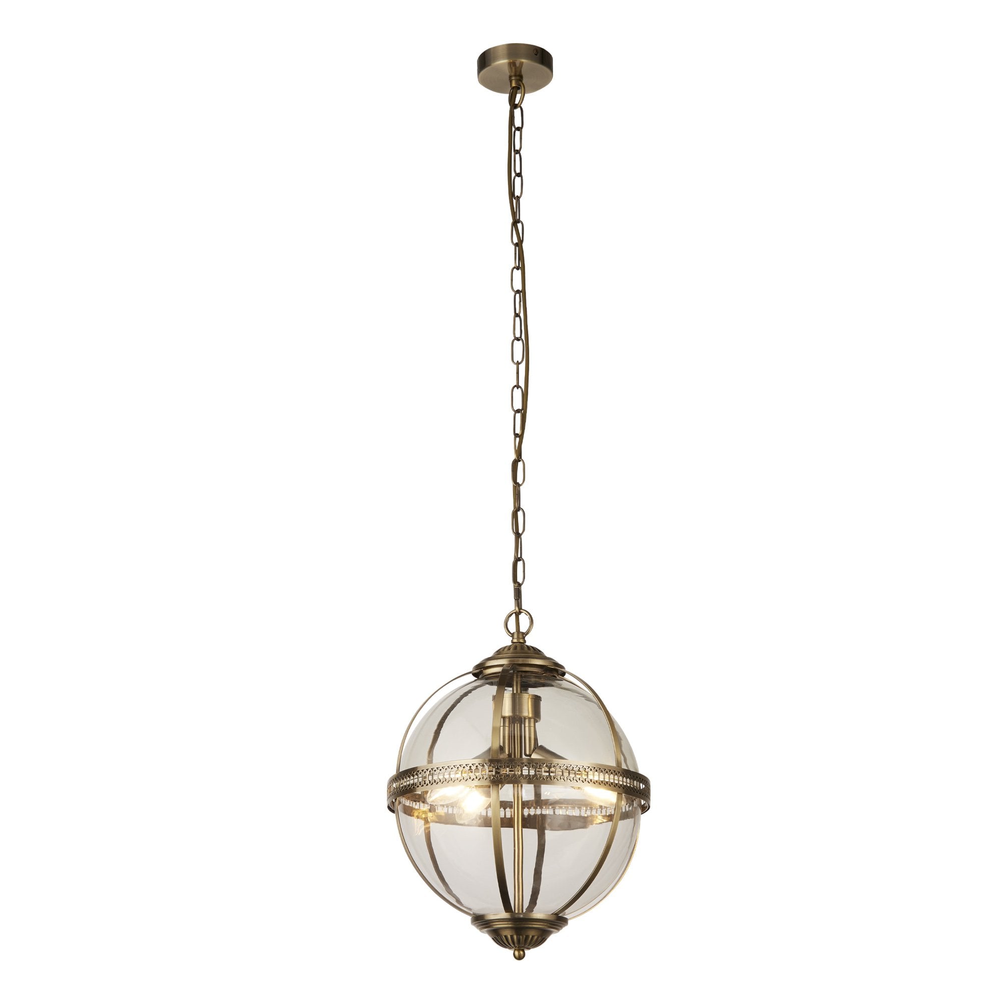 Searchlight Cedardale 3 Light Pendant - Antique Brass & Glass