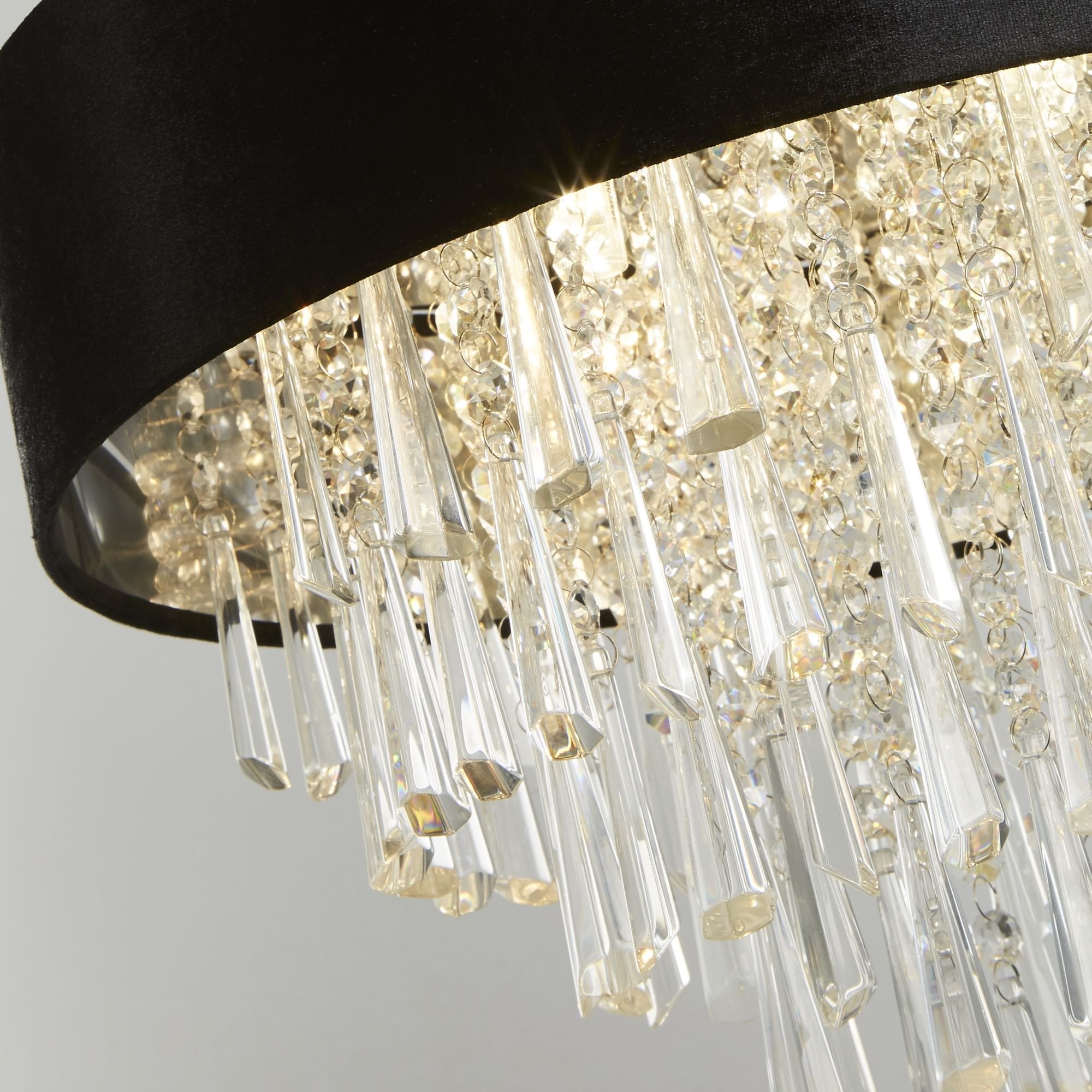 Searchlight Geneva 5 Light Pendant/Semi-Flush - Black Velvet & Clear Crystal