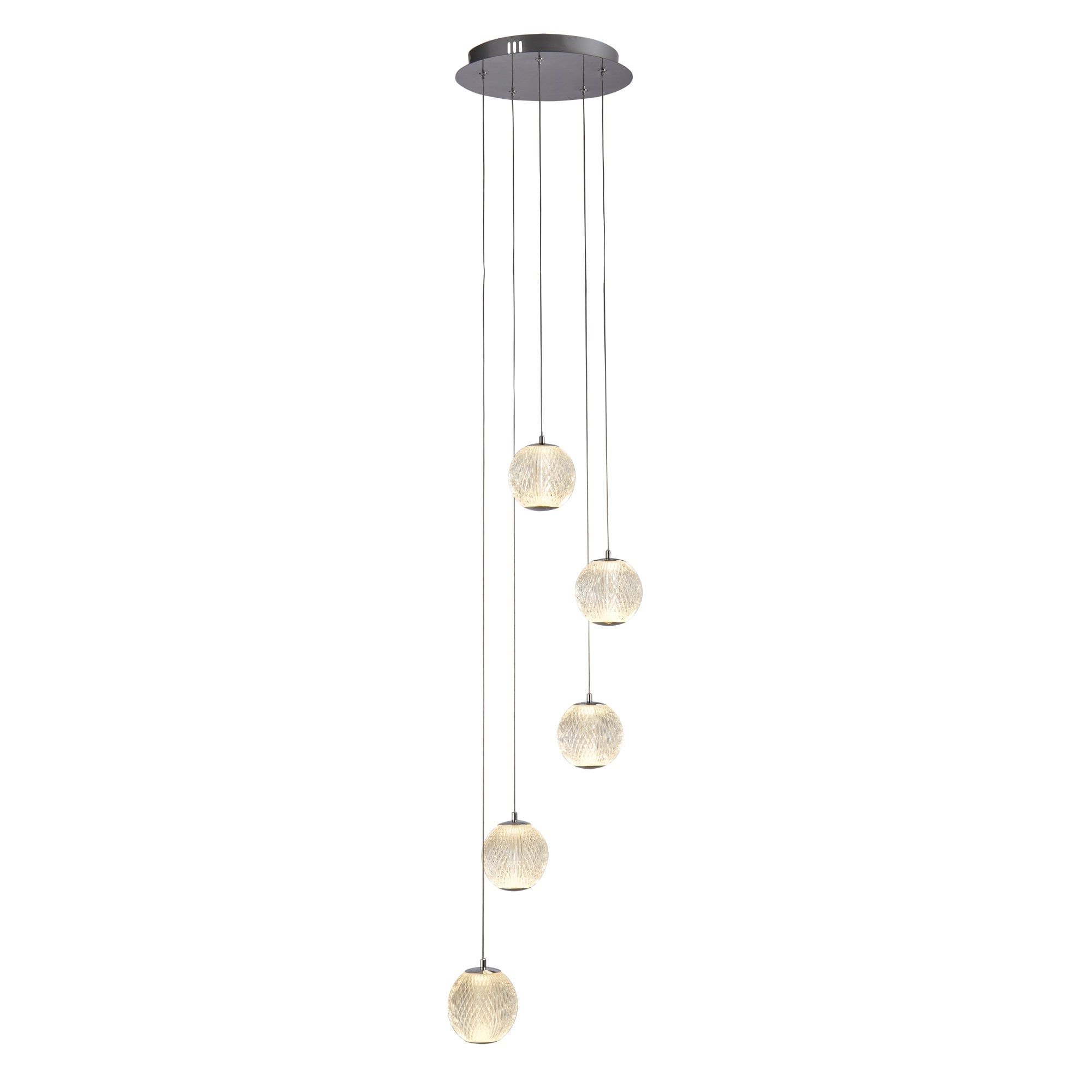 Searchlight Agnes 5 Light Multi-Drop Pendant - Chrome & Clear Acrylic