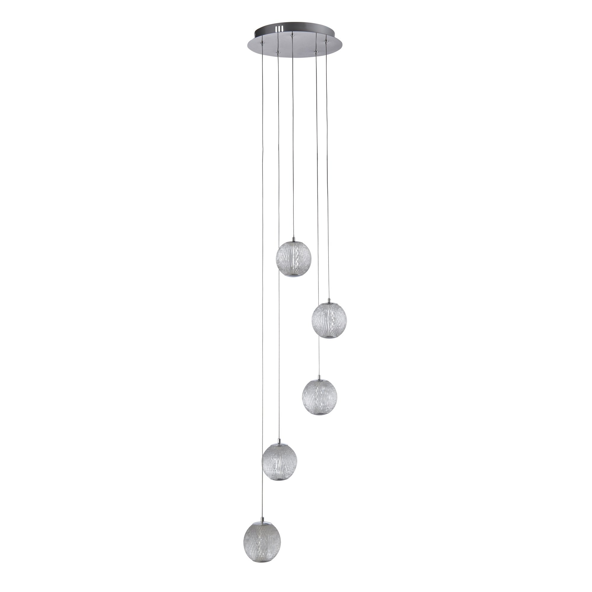 Searchlight Agnes 5 Light Multi-Drop Pendant - Chrome & Clear Acrylic