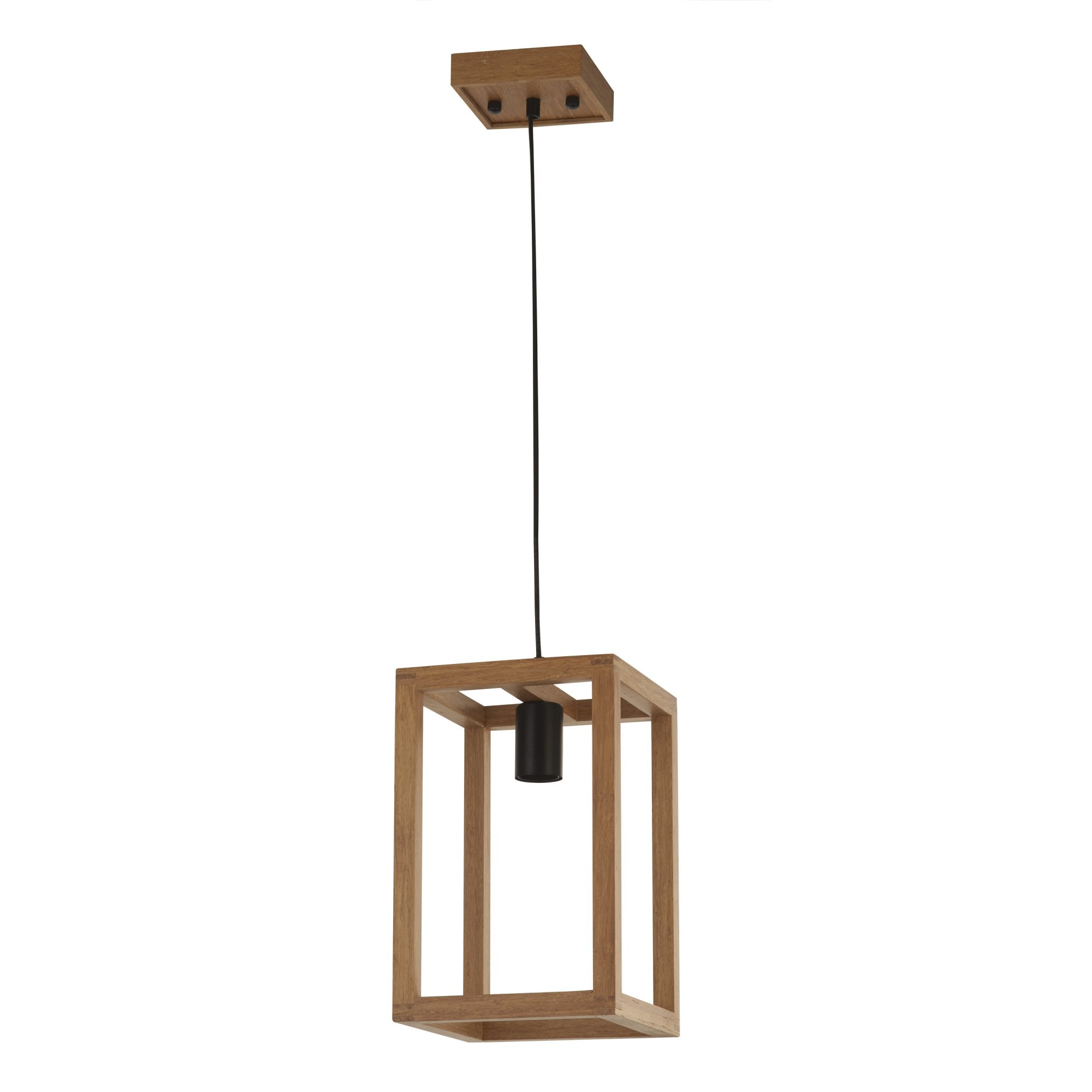 Searchlight Soho Pendant - Natural Wood & Black