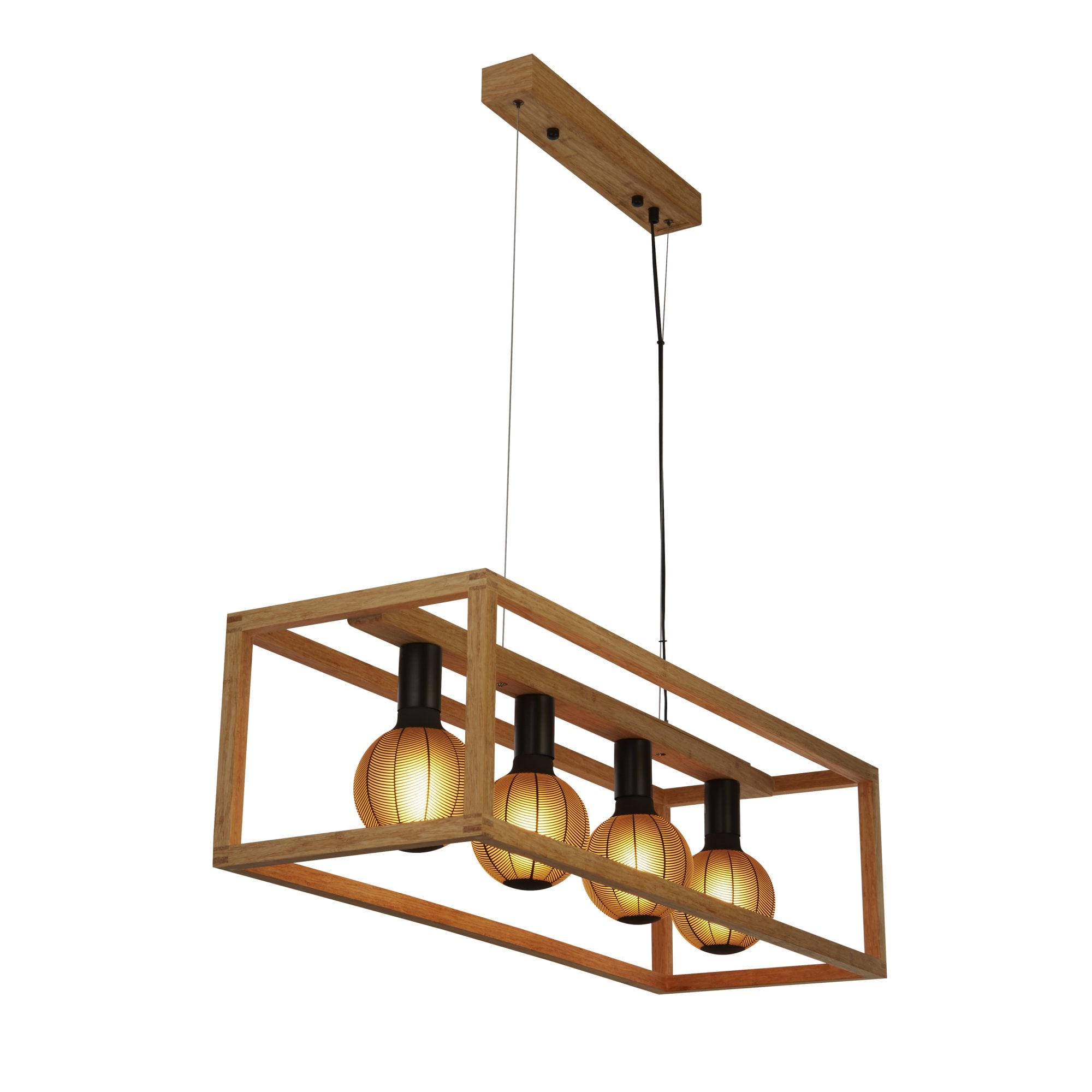 Searchlight Soho 4 Light Pendant - Natural Wood & Black