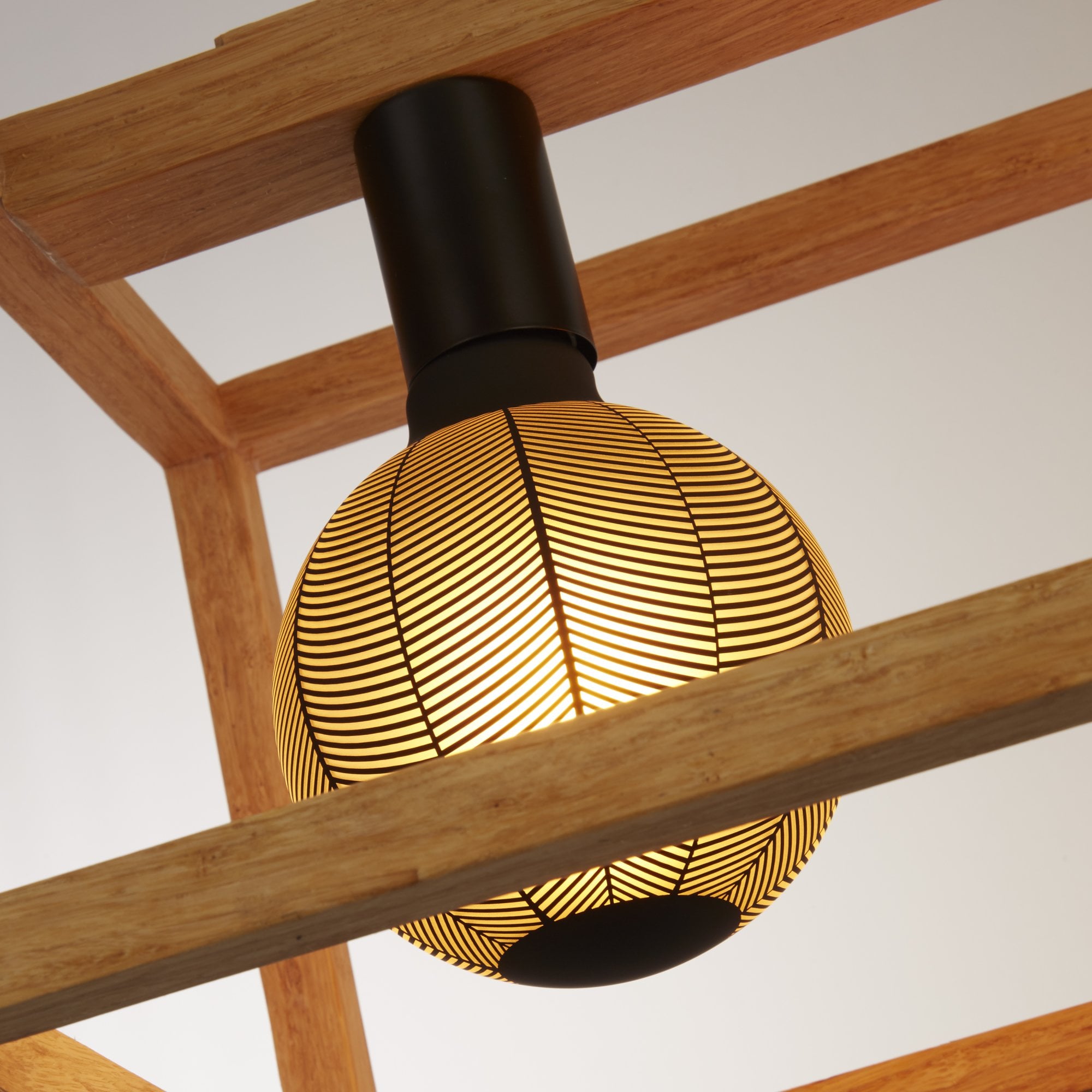 Searchlight Soho 4 Light Pendant - Natural Wood & Black