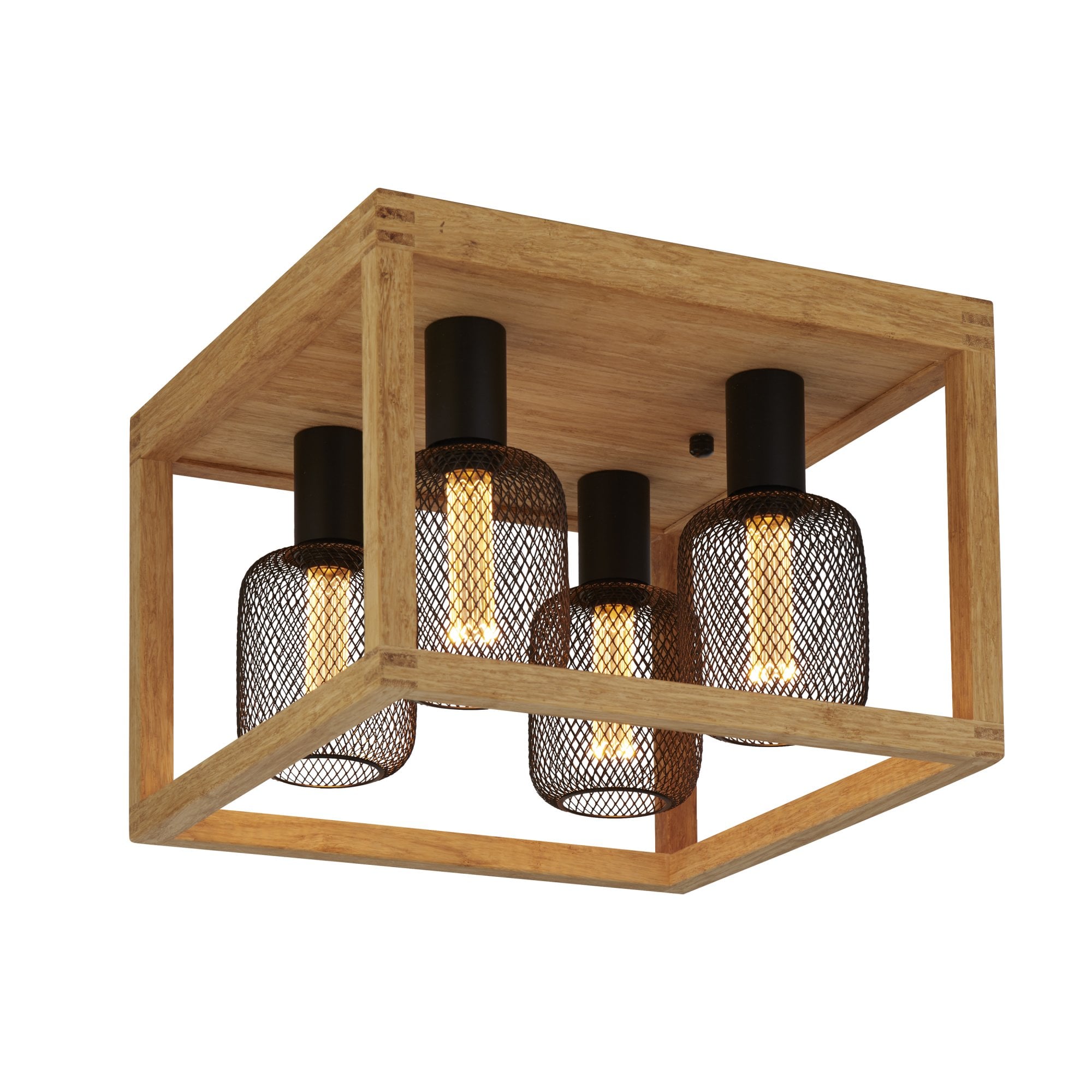 Searchlight Soho 4 Light Flush - Natural Wood & Black