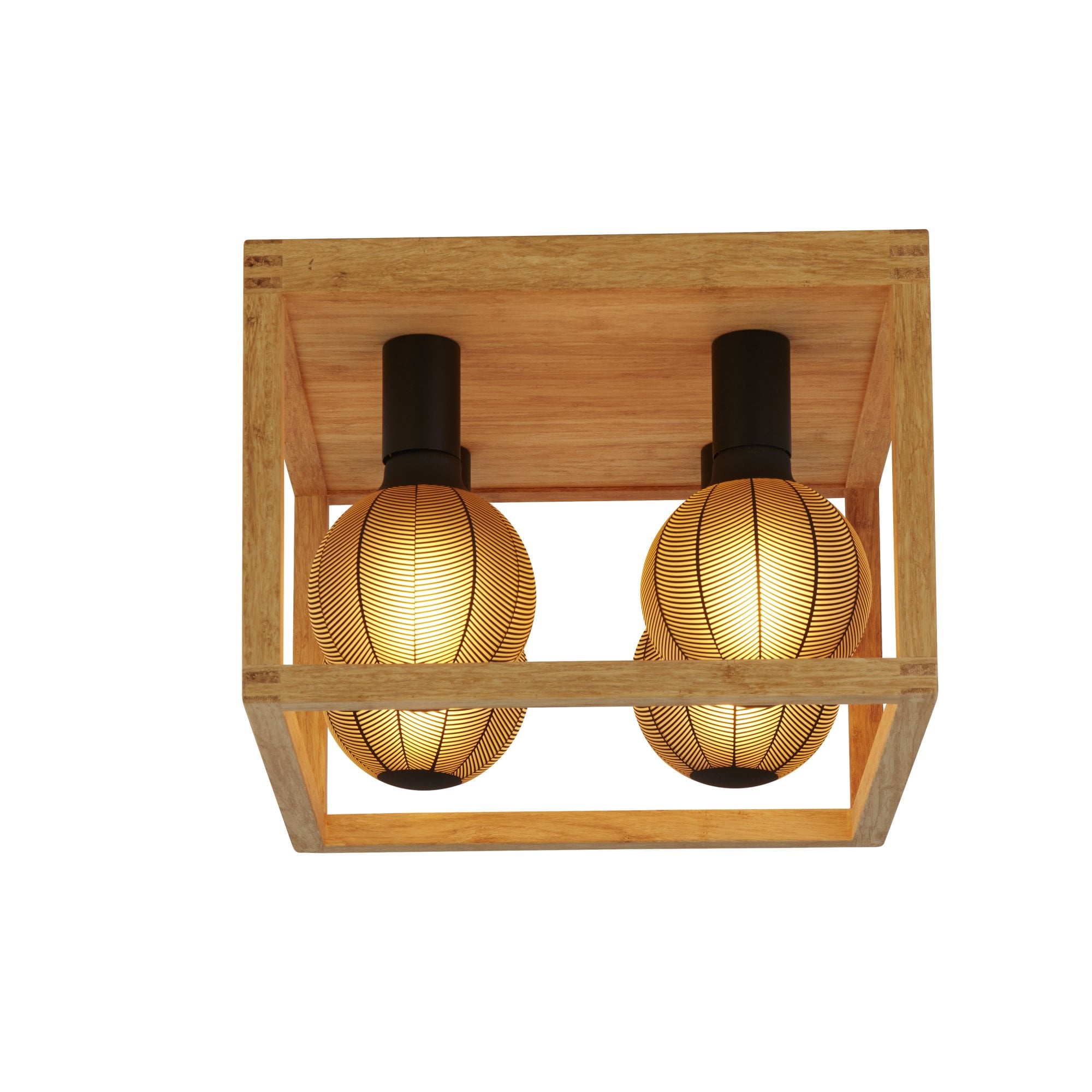 Searchlight Soho 4 Light Flush - Natural Wood & Black